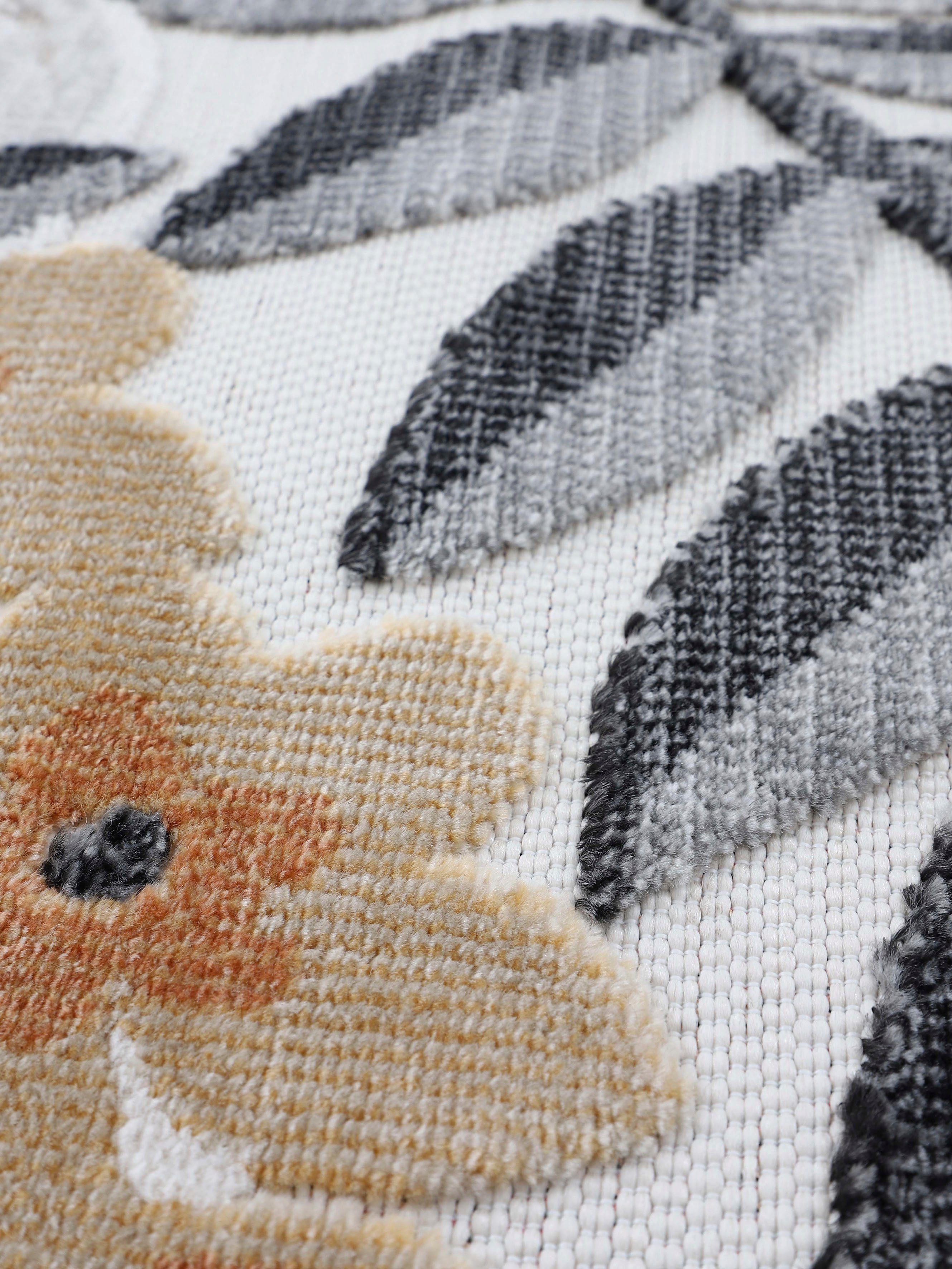 carpetfine Vloerkleed Deja 102 robust vlakweefsel, motief - florale palmbladeren, hoog-laag effect
