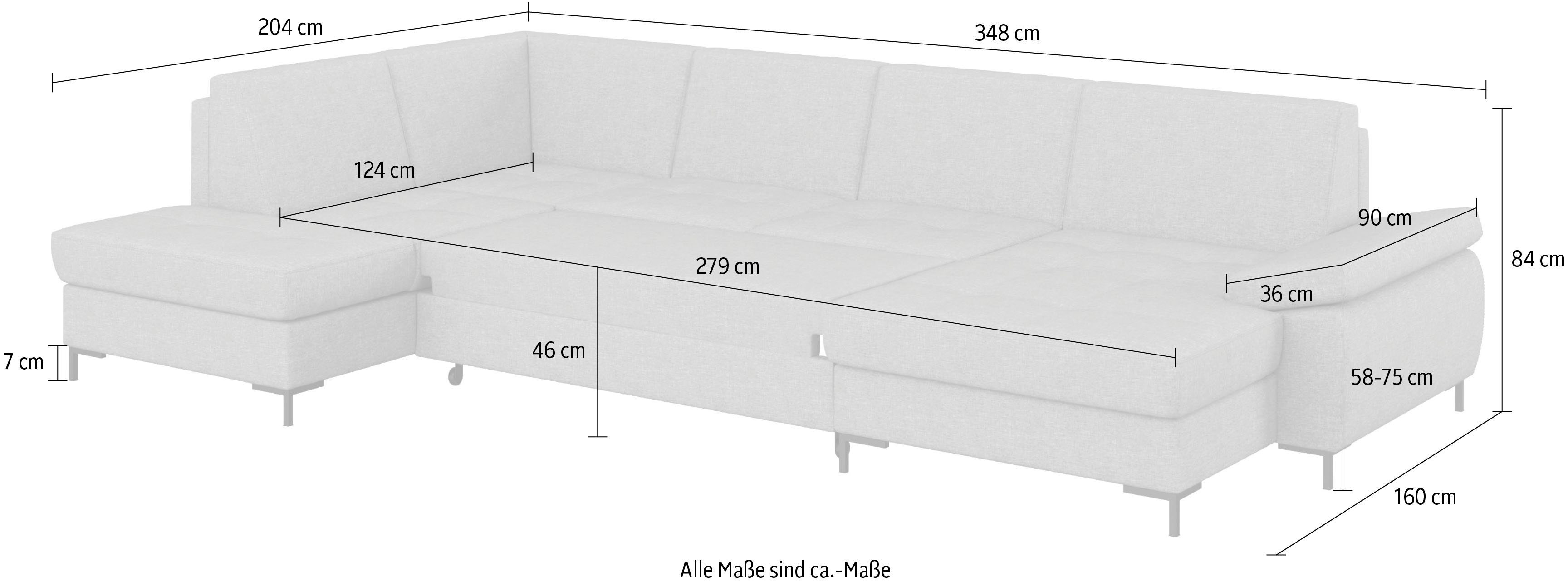 DOMO collection Zithoek Capelo, comfortabel, duidelijke lijnen kenmerken dit ontwerp, U-Vorm met verstelbare armleuningen, naar keuze met slaapfunctie, binnenvering
