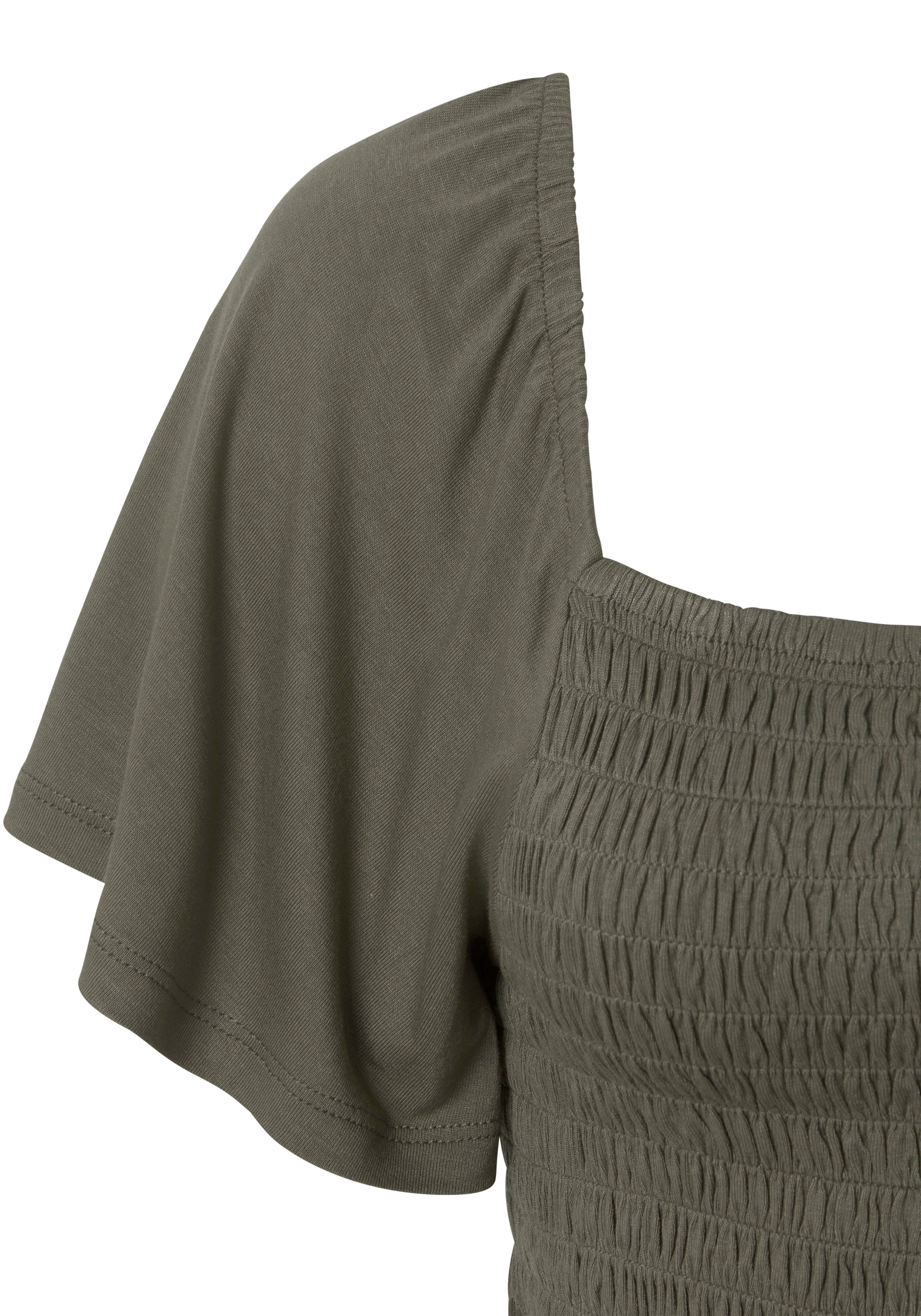 Buffalo Shirt met korte mouwen met volants bij de mouwen, blouseshirt, nauwsluitend, elastische stof