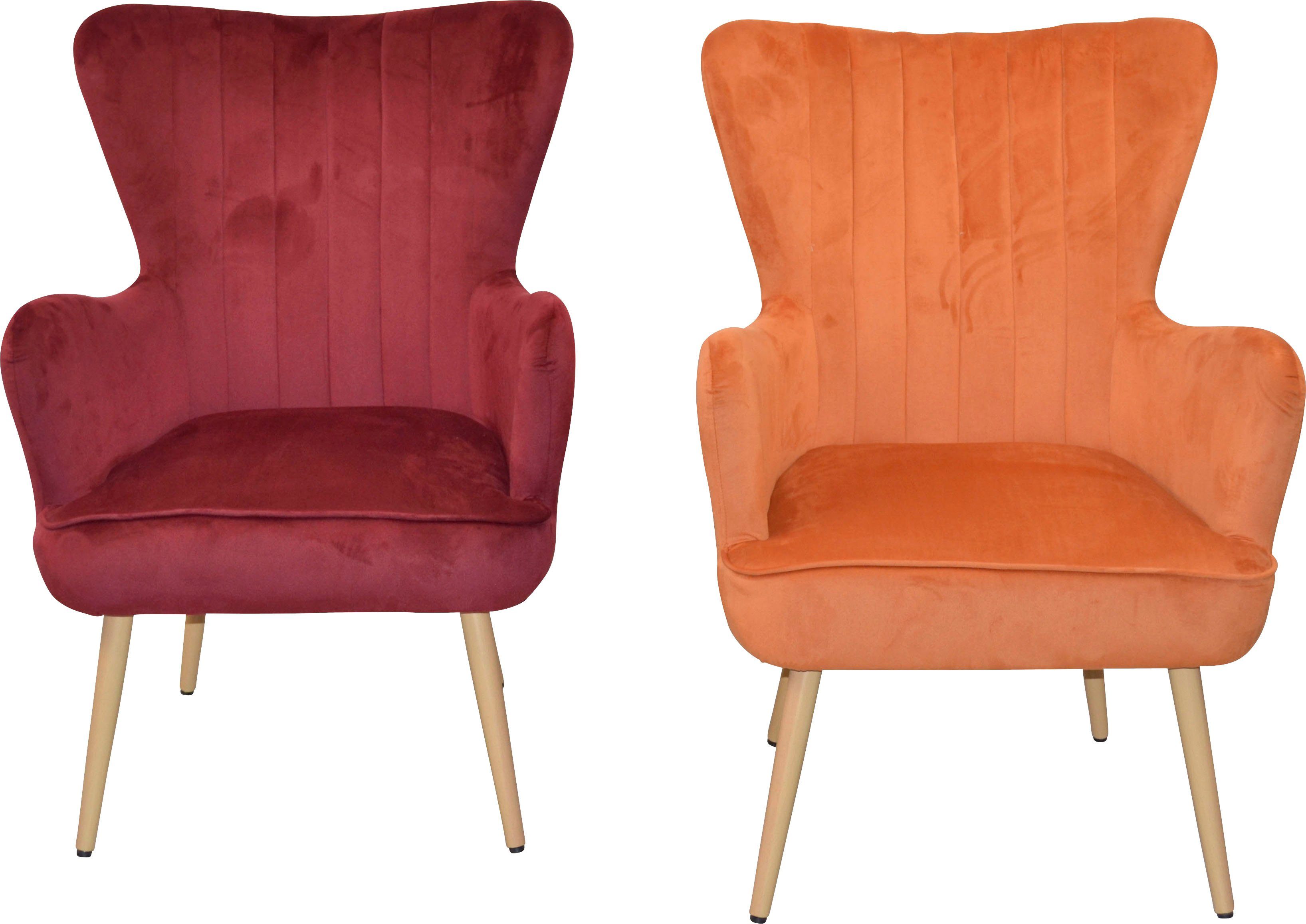 Home affaire fauteuil met poten van stalen buis, houtkleuren naturel gelakt