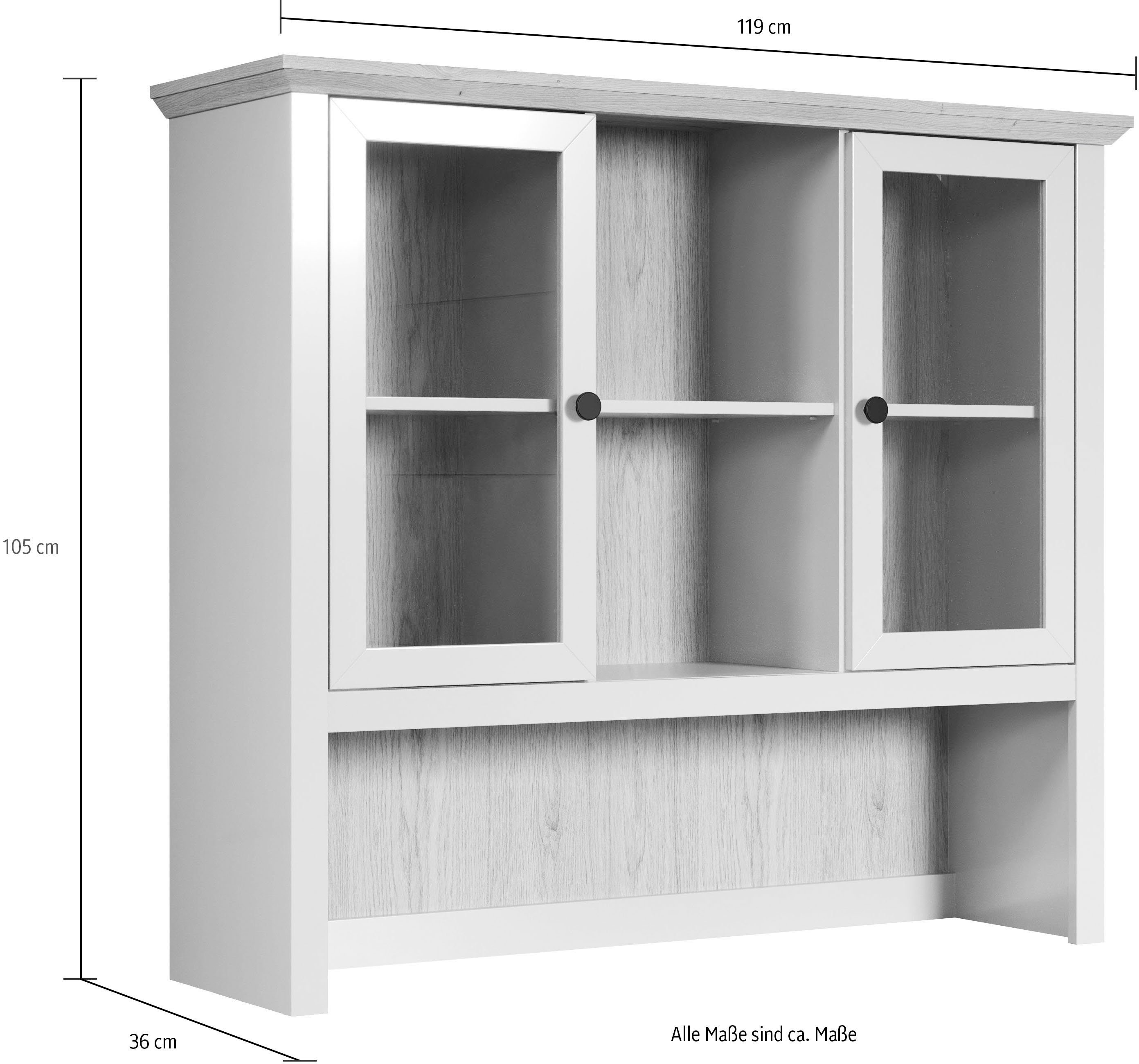 Home affaire Buffet-opzetkast Herzwill Opzetstuk met 2 glazen deuren in landhuisstijl - (B/D/H) 119/36/105 cm (1 stuk)