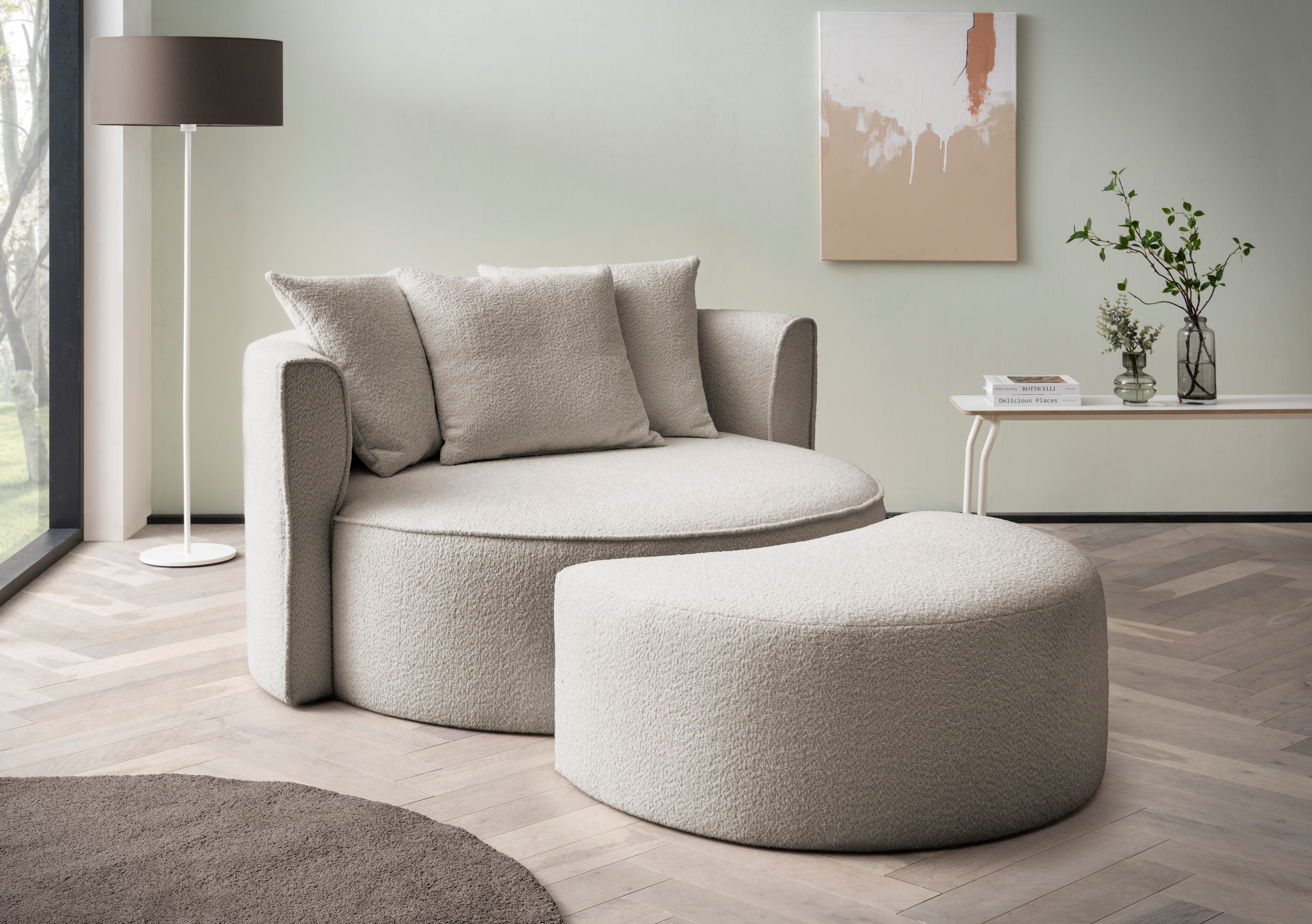 LeGer Home by Lena Gercke XXL-fauteuil Isalie, ronde stoel met voetensteun, leesstoel, loveseat, grote stoel (set)
