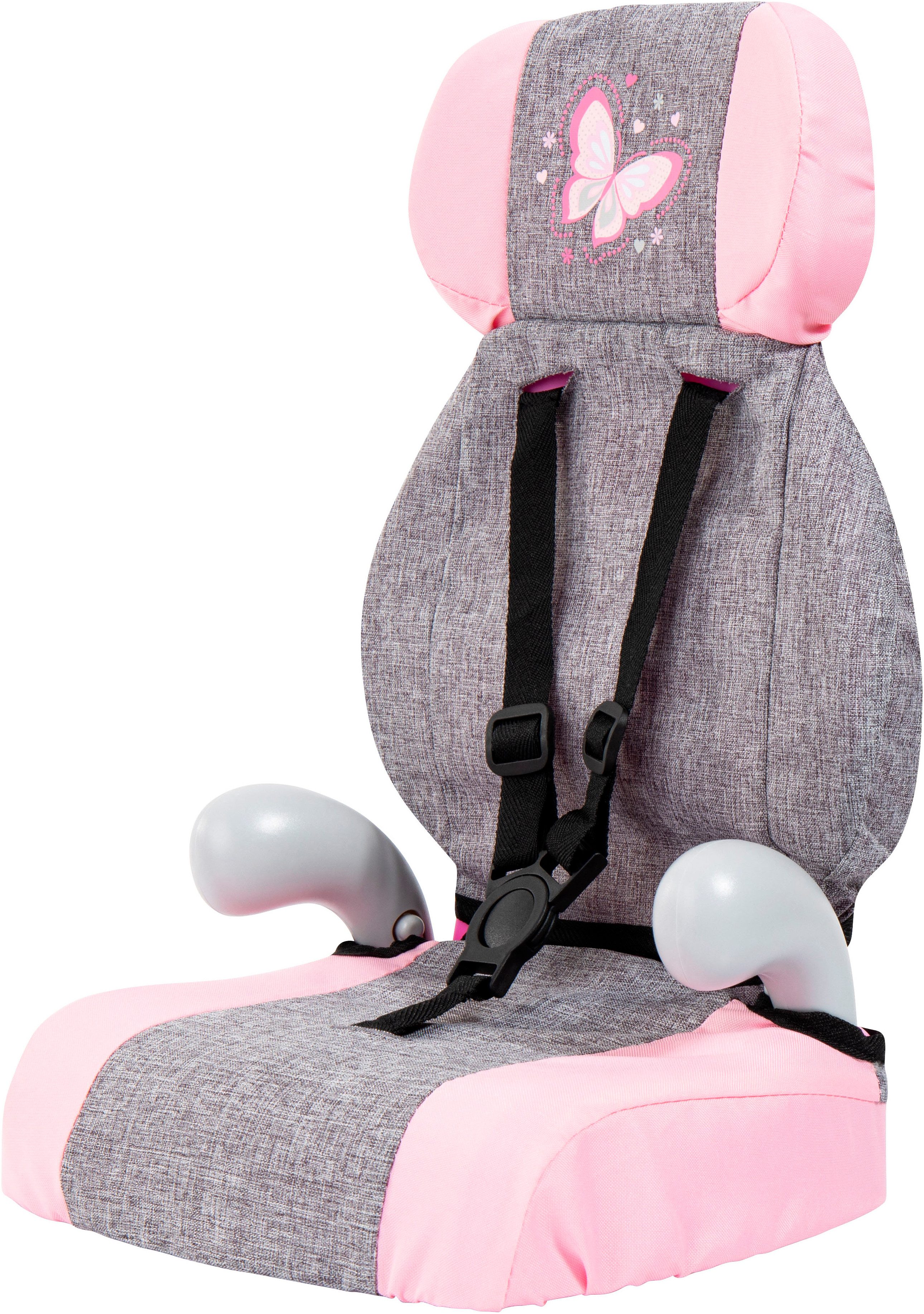 Bayer Autostoel voor poppen Deluxe grijs/roze vlinder
