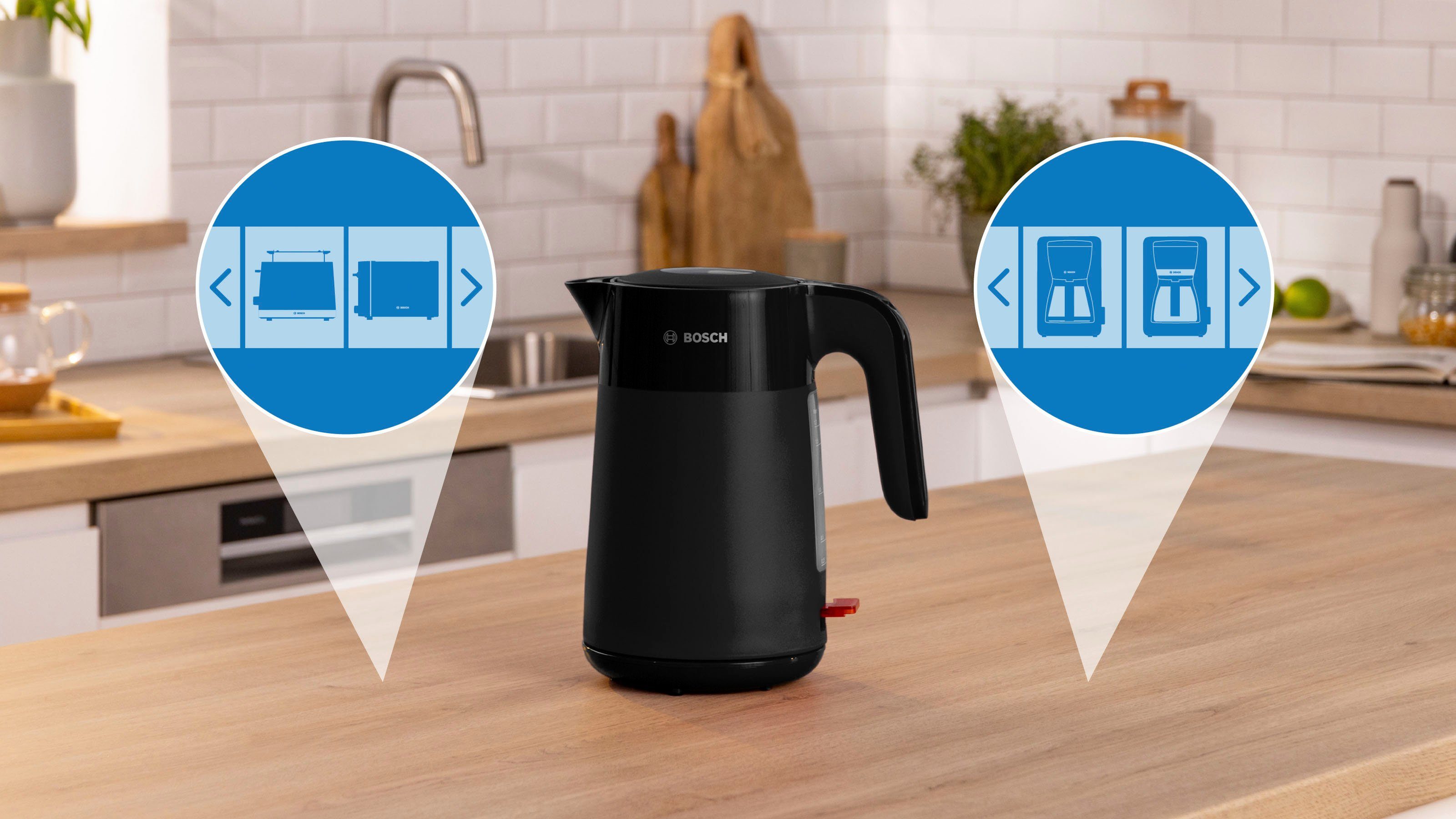 BOSCH Waterkoker MyMoment TWK2M163, Abschaltautomatik, Überhitzungschutz, Tassenanzeige, 1,7 l, Automatische uitschakeling, weergave aan kopjes, matzwart