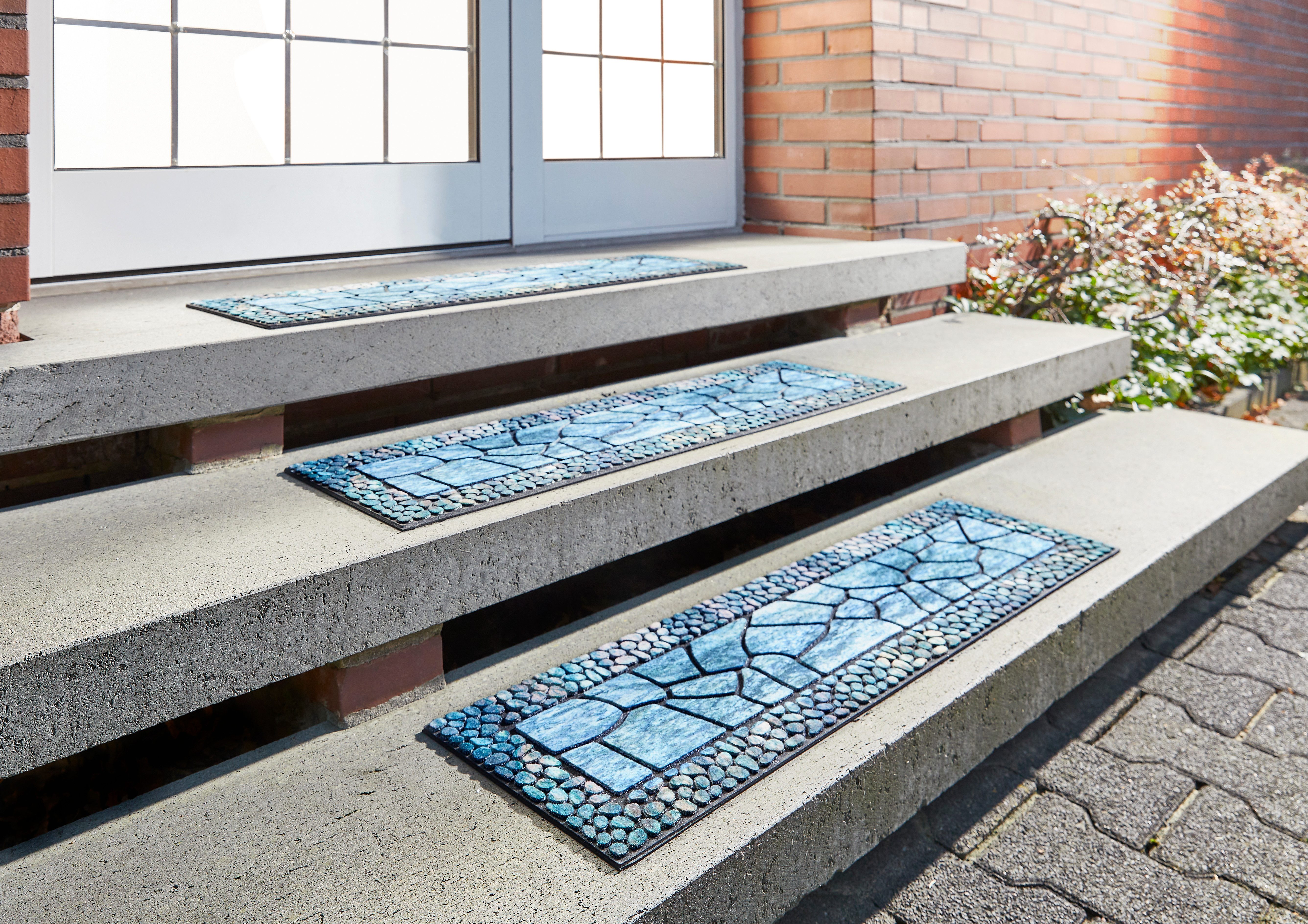 Andiamo Tredemat Outdoor, set van 2 Buiten-traptredenmatten, steenmotief, tuin, buitengebied