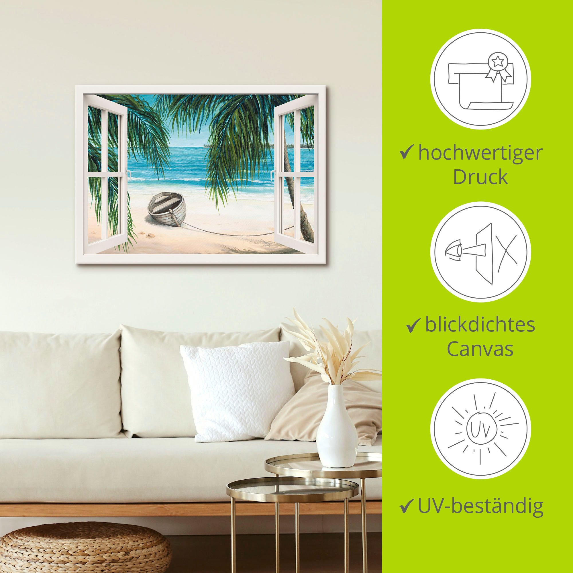 Artland Artprint Blik uit het venster - Caribic als artprint op linnen, muursticker in verschillende maten