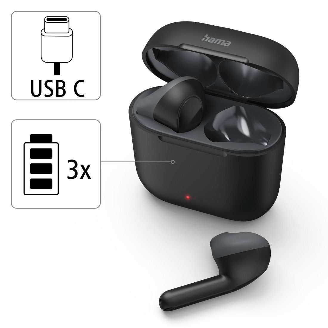 Hama Bluetooth-hoofdtelefoon Bluetooth® True Wireless hoofdtelefoon, oordopjes, Autopairing, Apple Siri