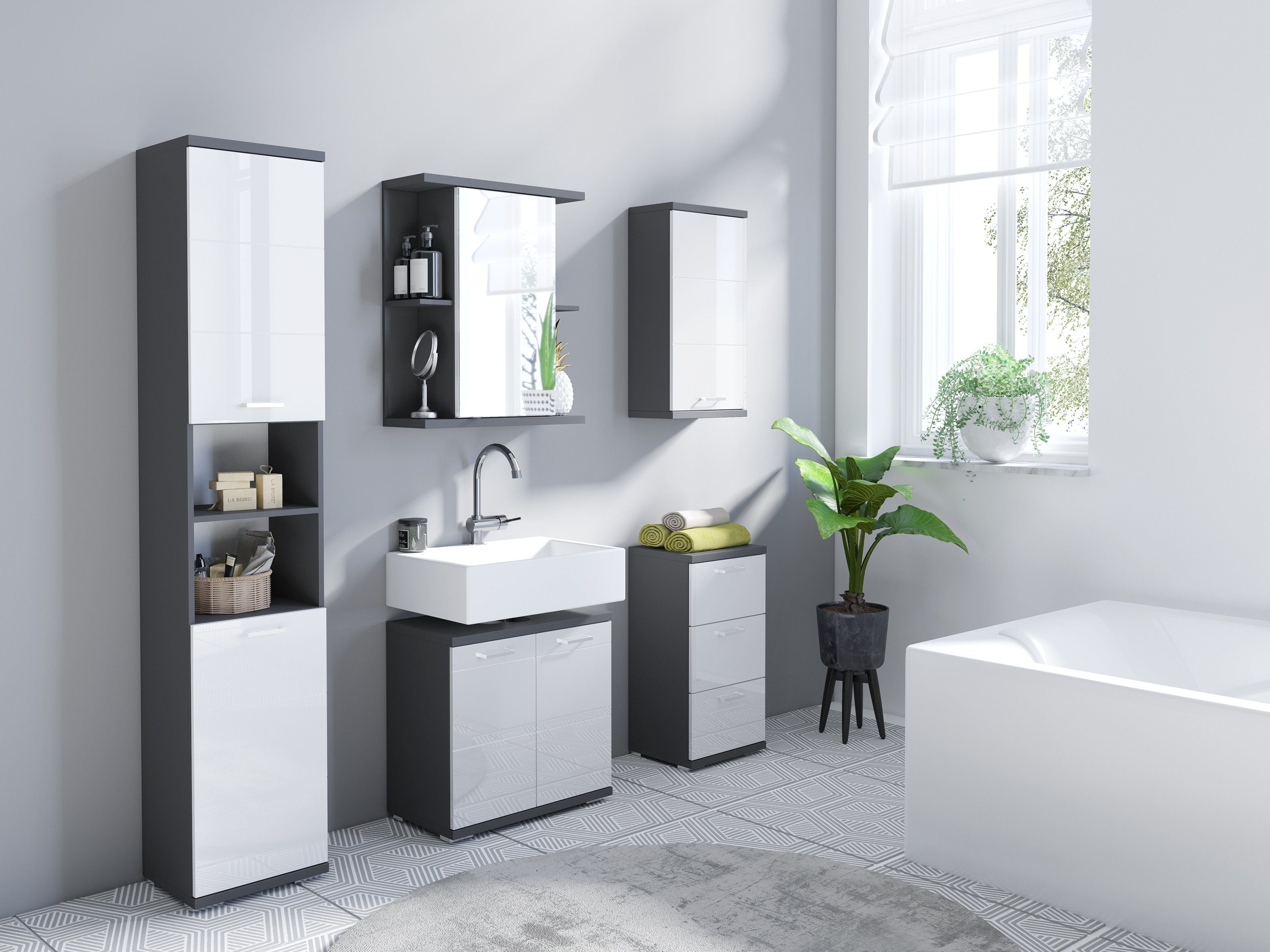 byLIVING Badkamerkast Nebraska Breedte 35 cm, badkamerkast met metalen handgrepen, 3 laden