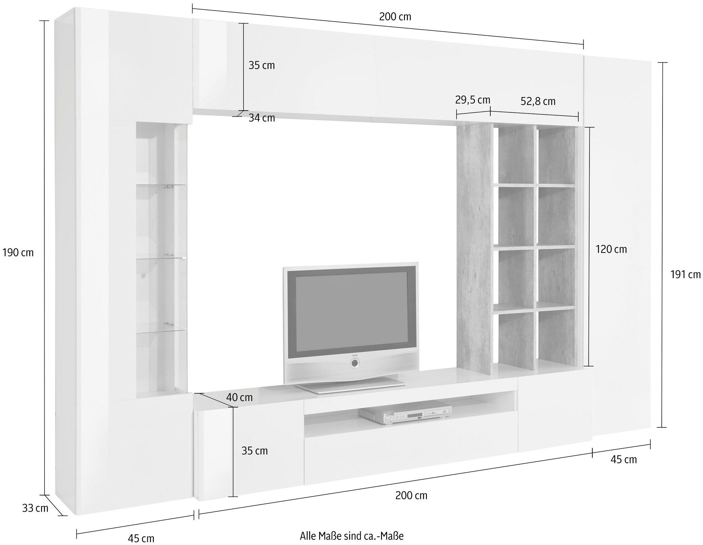 INOSIGN Wandmeubel New Egypt, wandmeubel, mediameubel, woonkamerwand 2 kleppen, 2 kleine deuren, 2 grote deuren, rekopbouw breedte 290 hoogte 191 (set, 5-delig)
