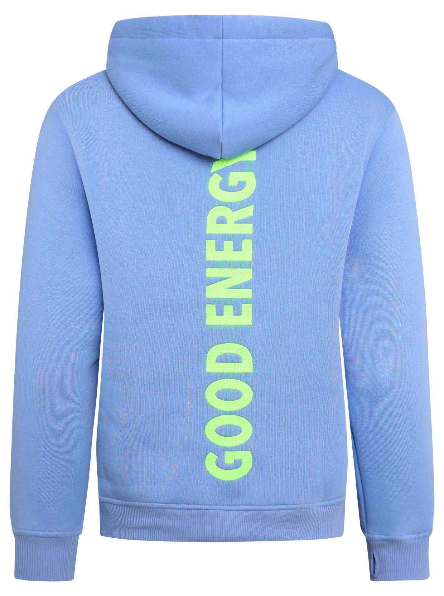 Zwillingsherz Sweatshirt met neonkleurig borduursel en inscriptie op de rug