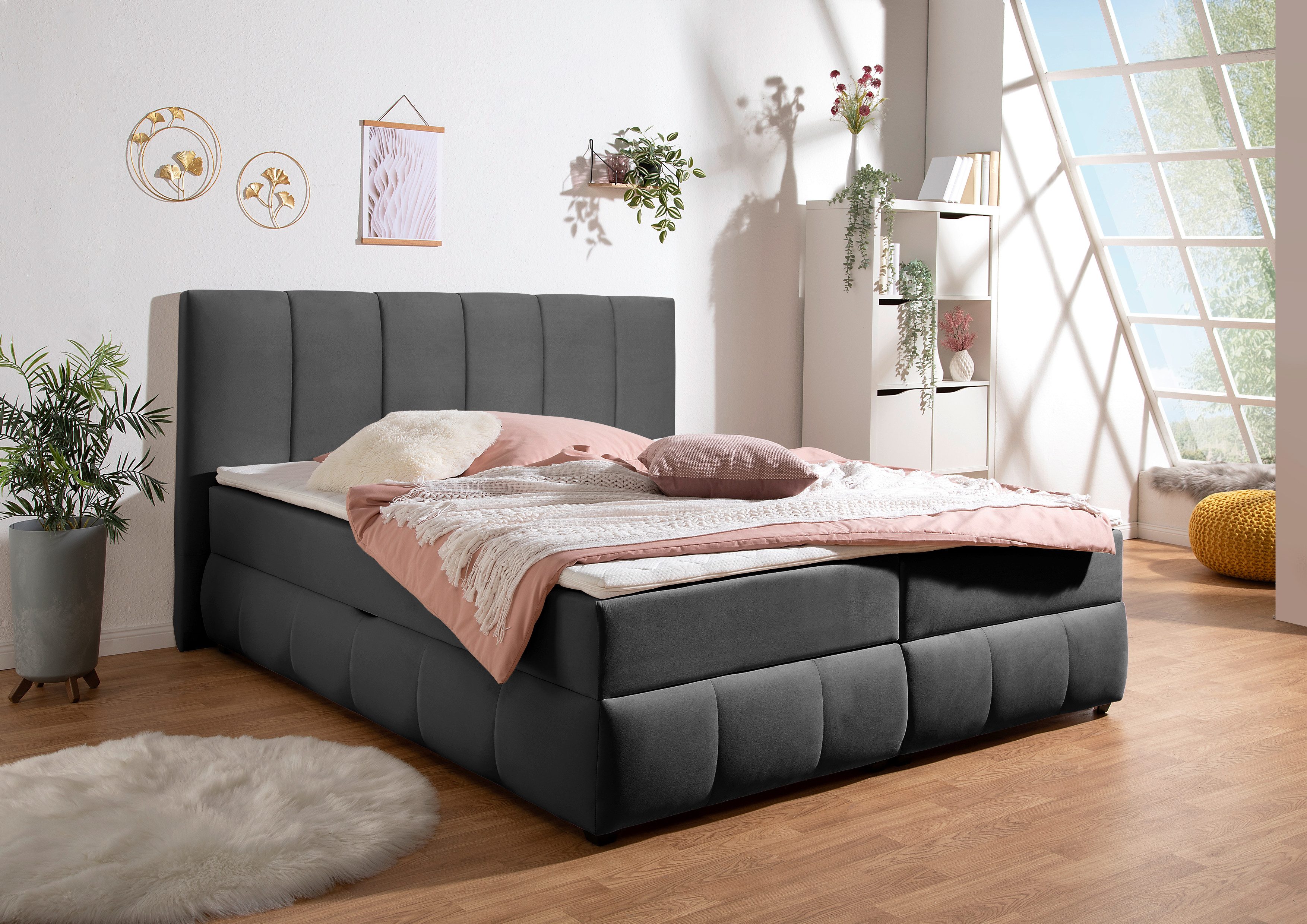 INOSIGN Boxspring Hartley Inclusief bedlade & topper, kiesbaar in H2, H3 of H4 boxsprings grijs