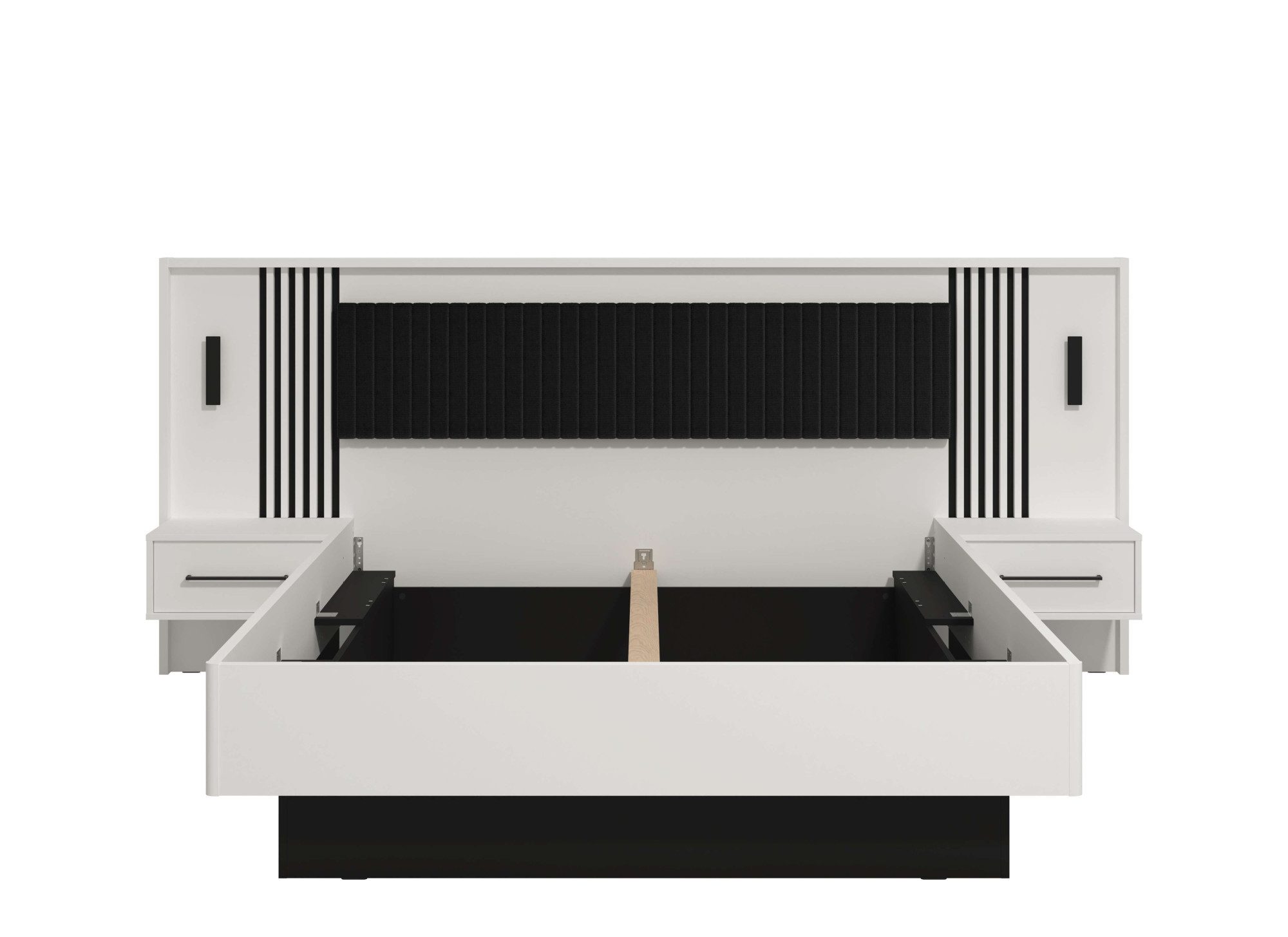 INOSIGN Bedframe Ascalon, ligoppervlak 160x200cm, gepolsterde rugleuning Bedopstelling met 2 wandpanelen incl. nachttafels, 3D-look door lamellen