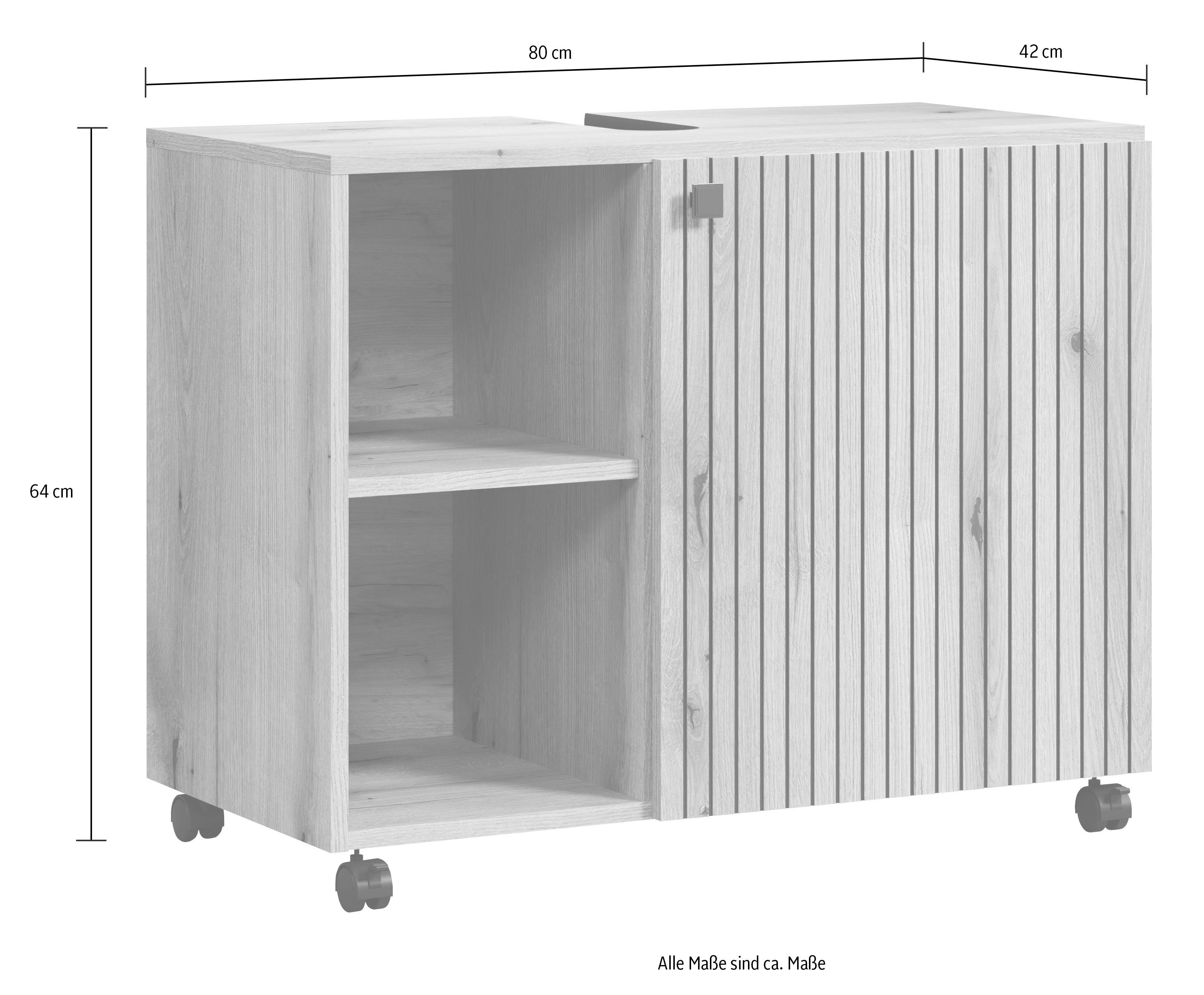 welltime Wastafelonderkast Amrum BxHxD 80 x 64 x 42 cm wastafelonderkast eiken rillen-look (1 stuk)