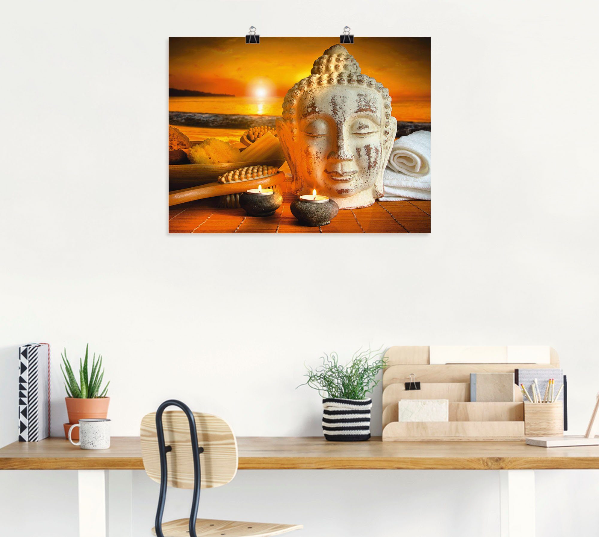 Artland Artprint Bad-accessoires met boeddha-standbeeld als artprint van aluminium, artprint op linnen, muursticker, verschillende maten