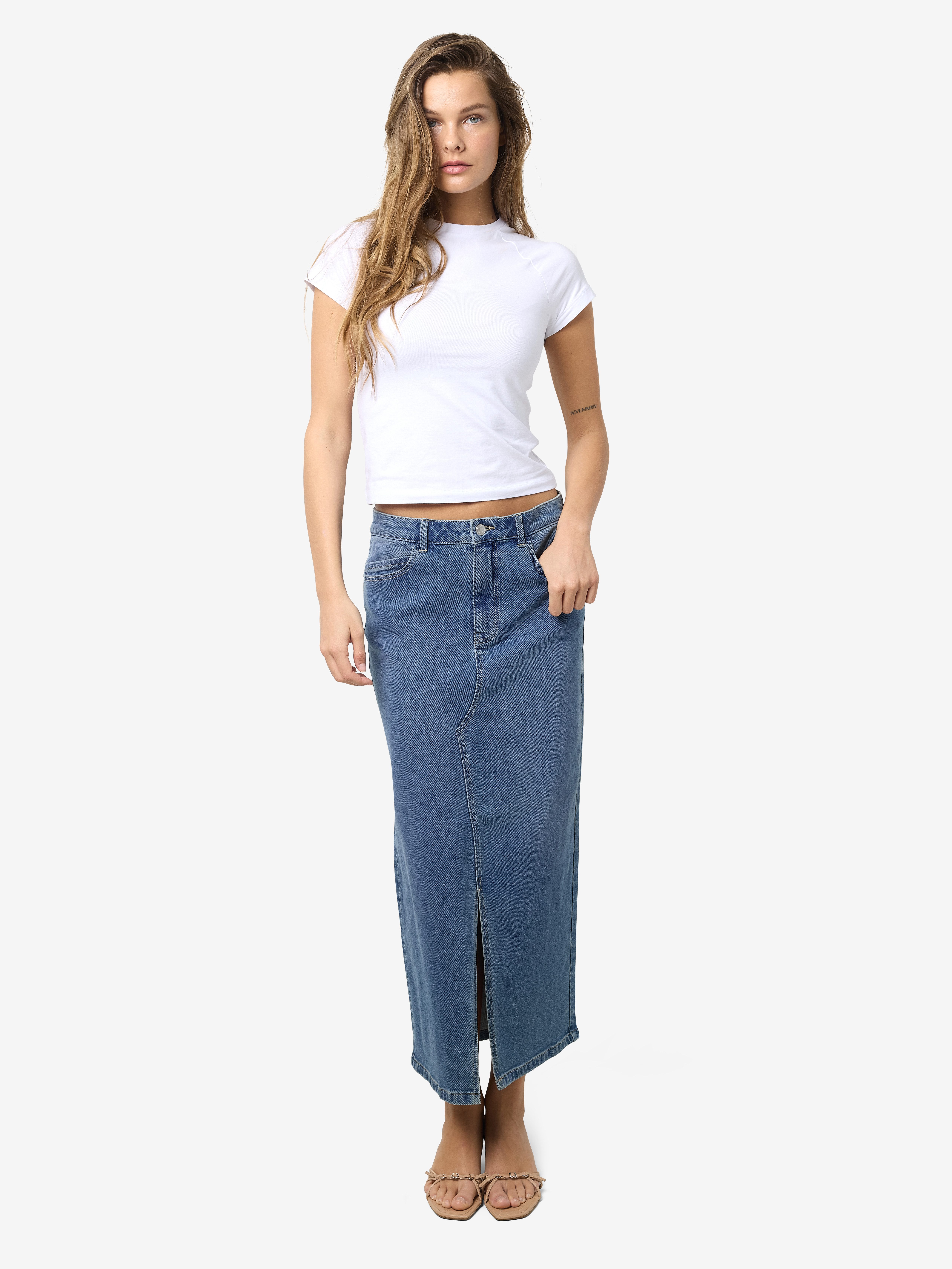 Noisy may Jeans rok NMKATH NW SLIT MIDI SKIRT VI477MB NOOS