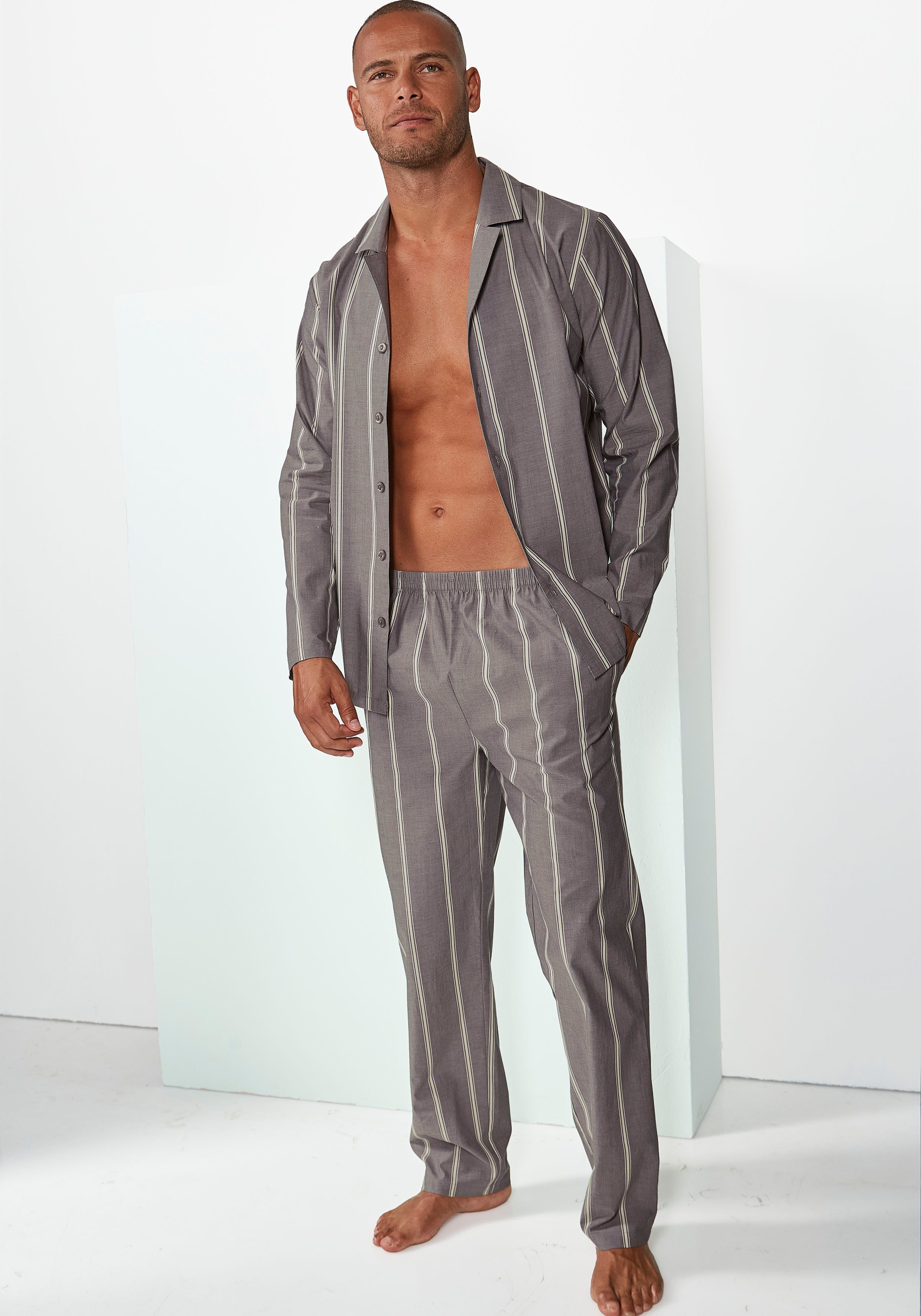 s.Oliver RED LABEL Beachwear Pyjama Pyjama met strepen en modieuze reverskraag (2-delig, 1 stuk)