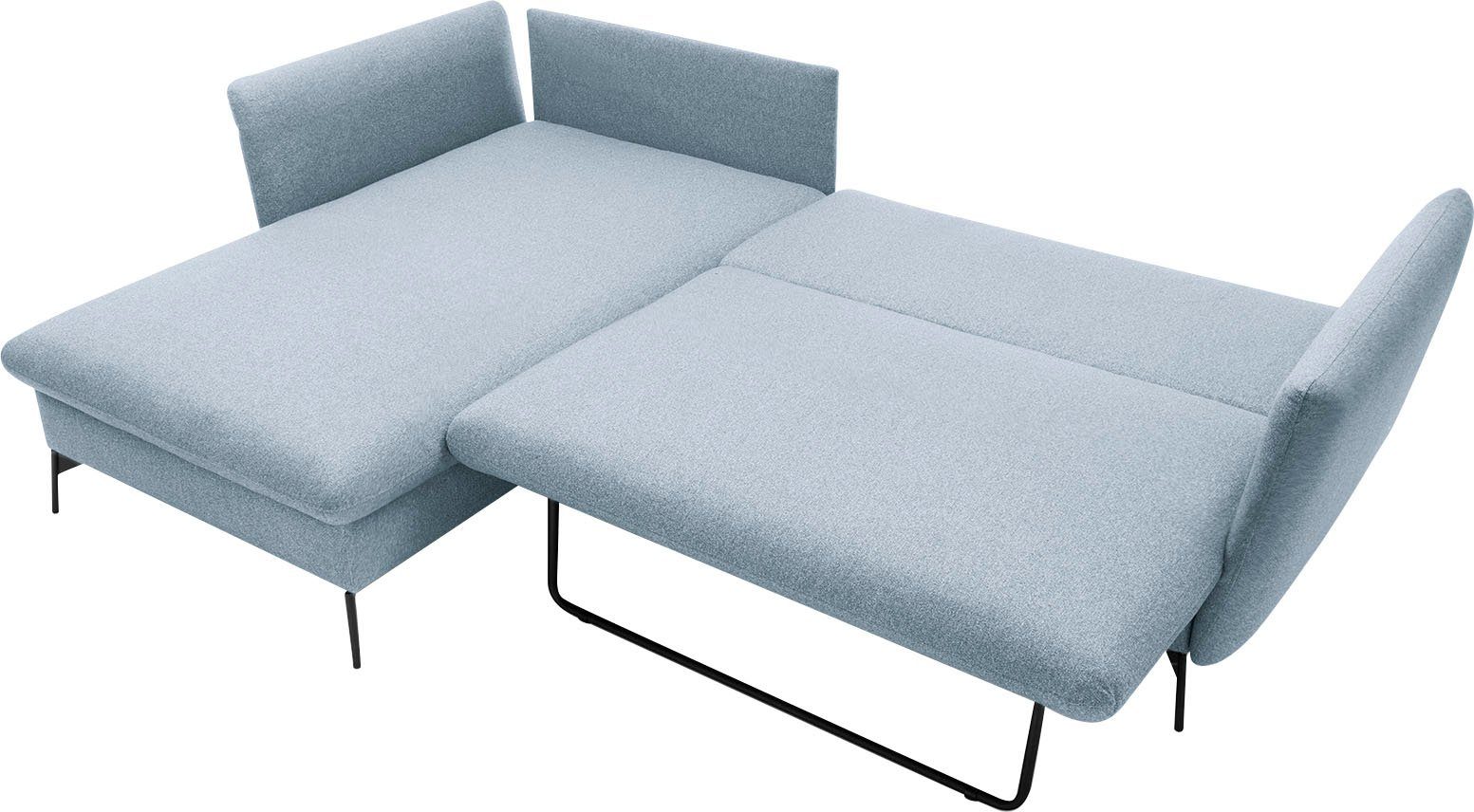 andas Hoekbank LIVORNO,258 cm, L-model, Slaapfunctie en bedlade (139/224 cm), fluweel, structuur, geweven stof