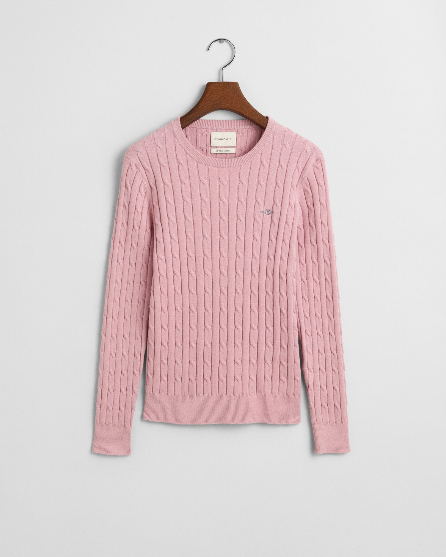 Gant Gebreide trui Stretch Cotton Cable C-Neck met logoborduursel op borsthoogte