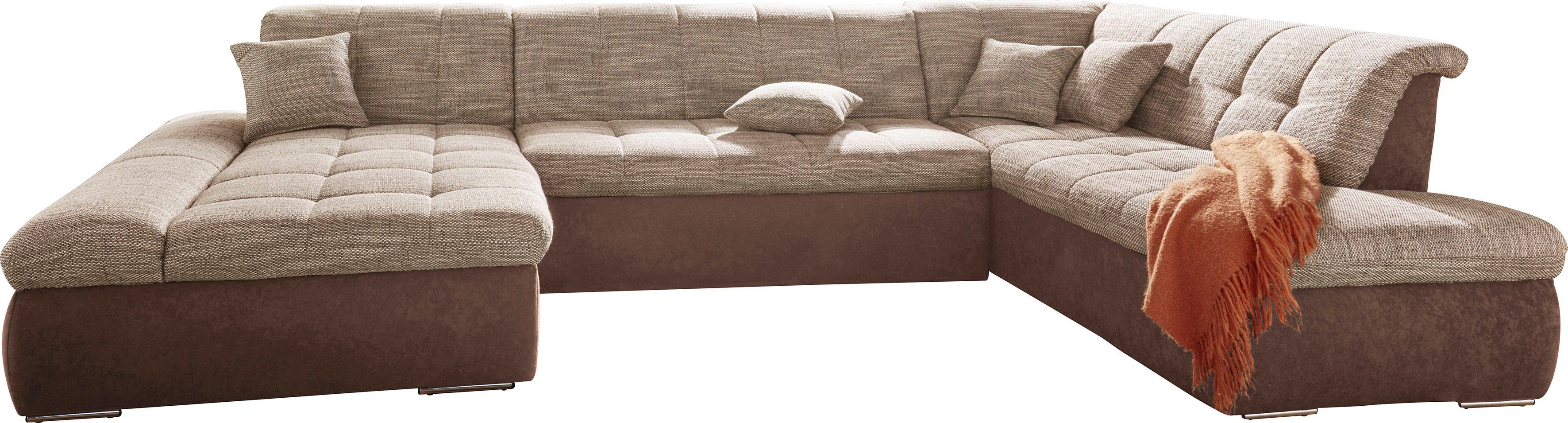 DOMO collection Zithoek PB Moric optioneel met slaapfunctie + armsteunverstelling, L-vorm XXL-formaat BxDxH: 353x216x80 cm, fijn doorgestikt patroon, incl. sierkussens
