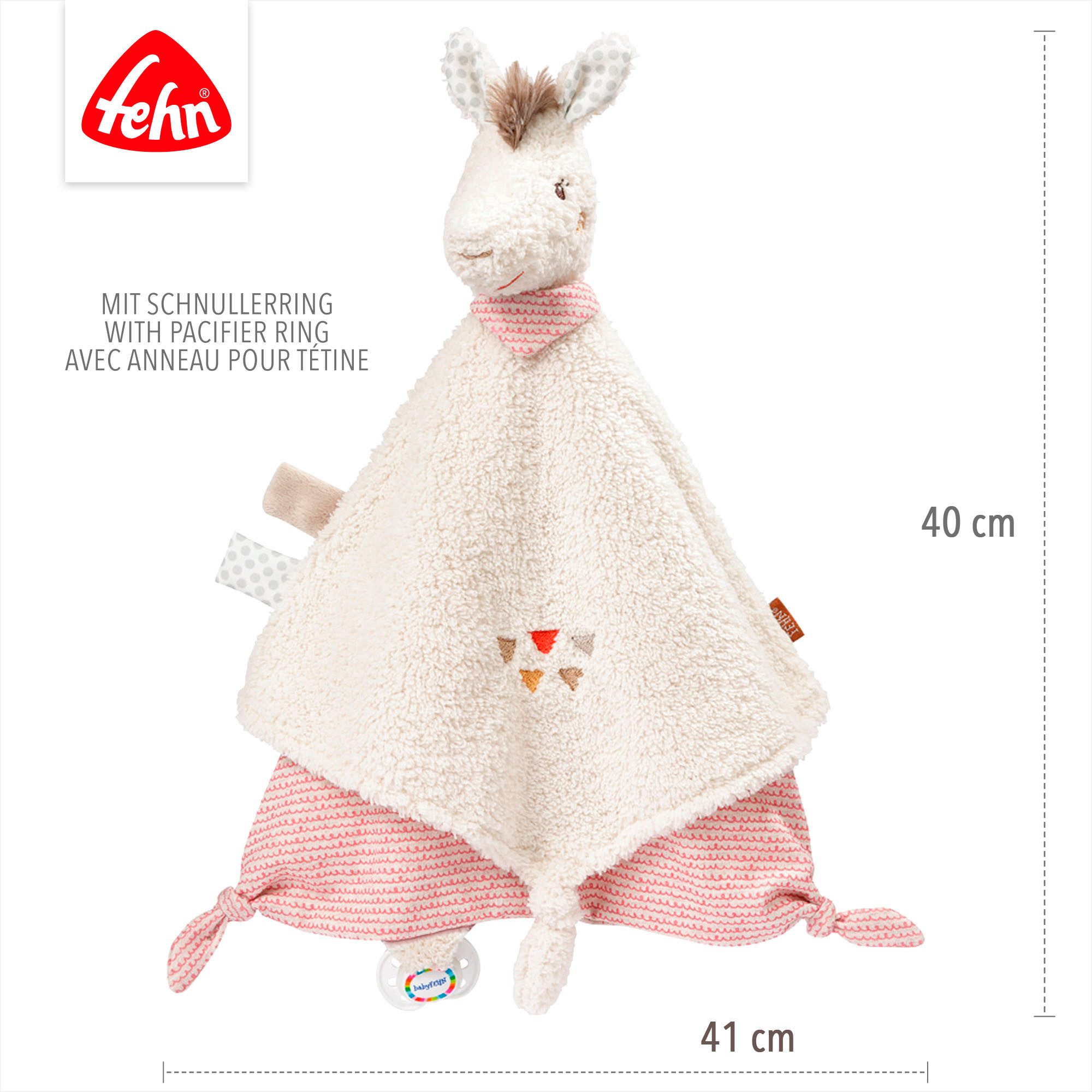 Fehn Knuffeldoek Peru, lama deluxe met bevestigingsring voor speen