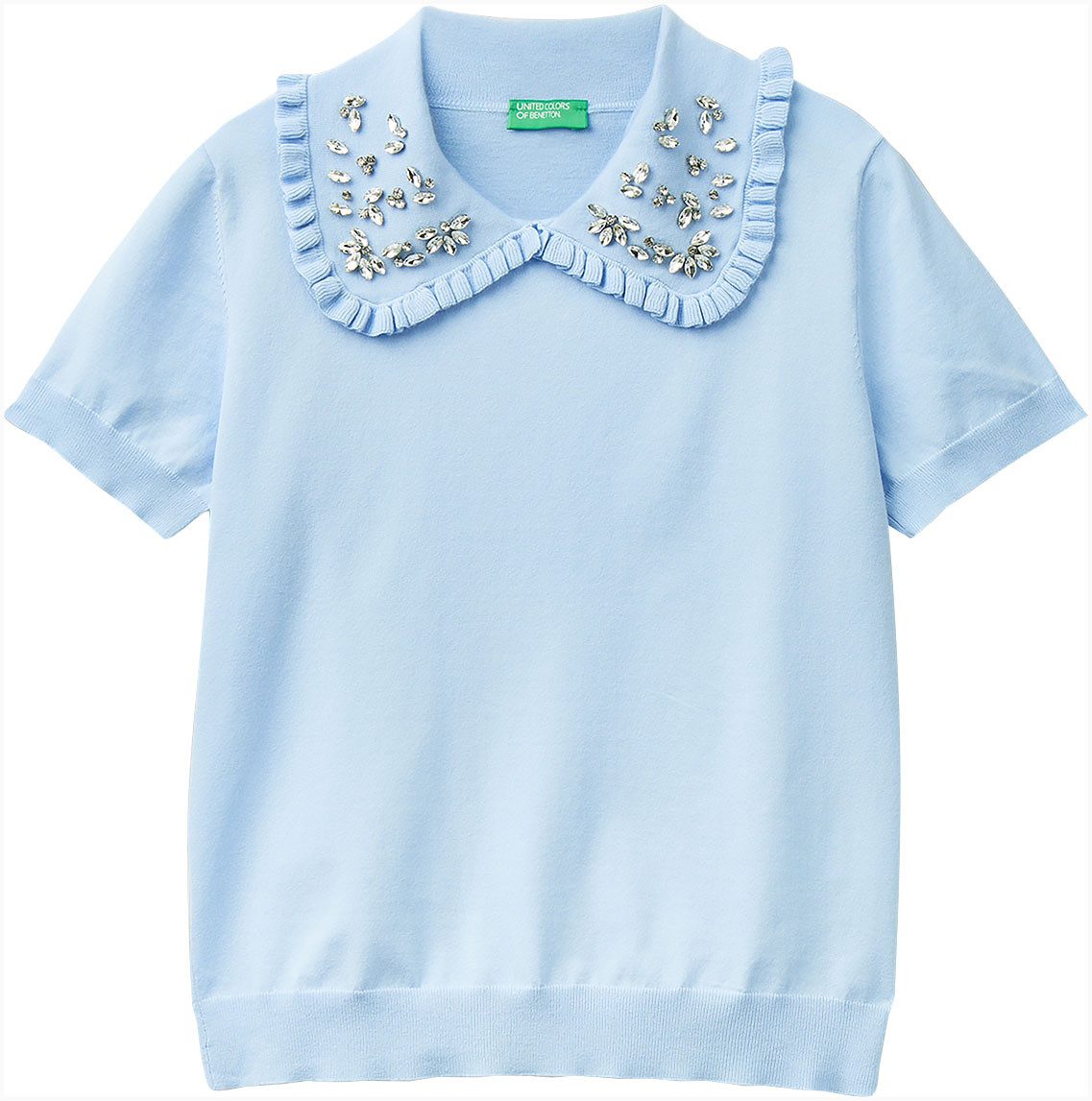 United Colors of Benetton Trui met korte mouwen Kraag met kleine ruches aan de rand en aangebrachte strass