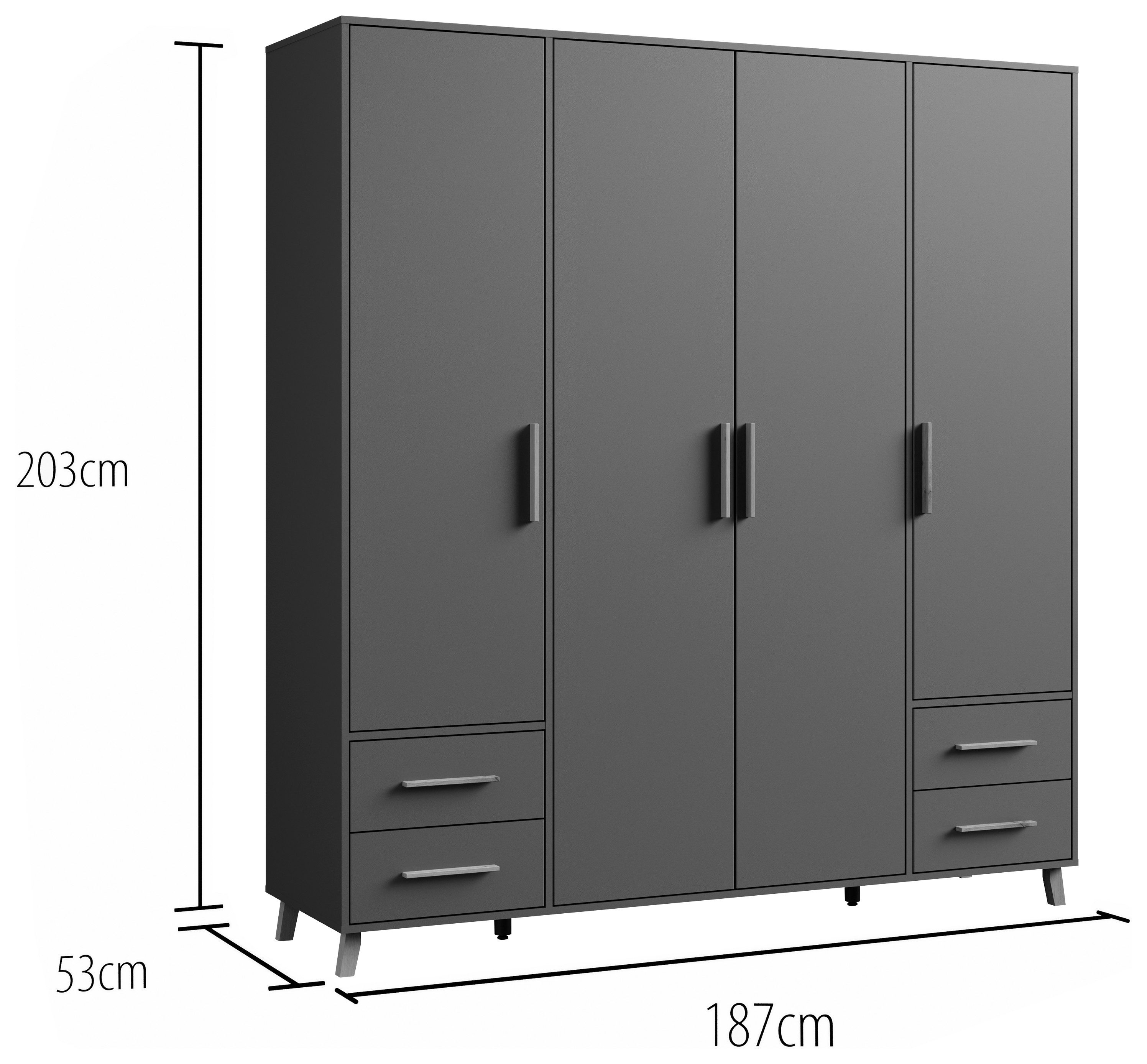 rauch Draaideurkast Kledingkast kast garderobe waskast SHINJO Grepen en voeten van massief hout met 2 lades MADE IN GERMANY