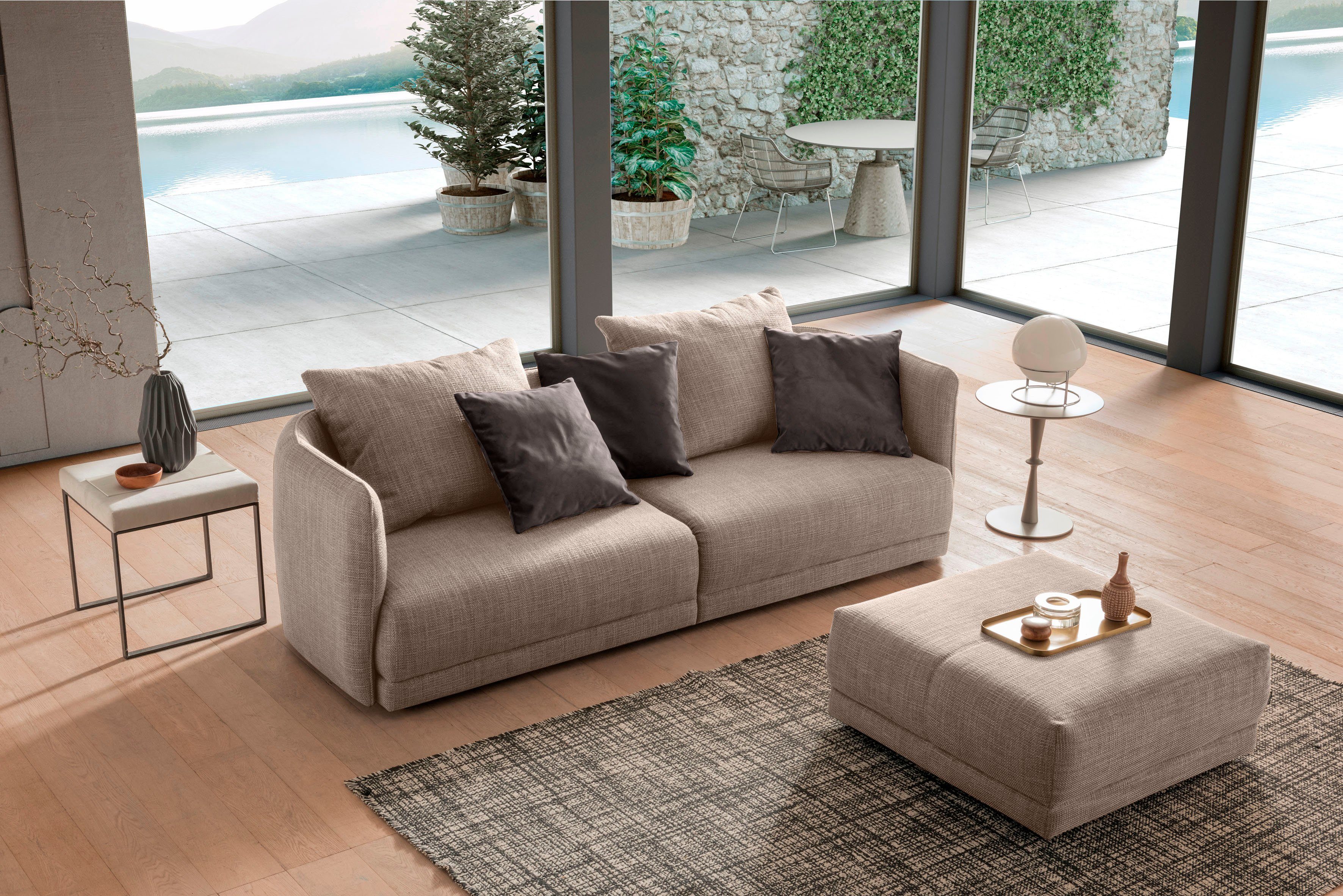 designwerk Megabank New York, anmutendes Designsofa Breedte 253 cm, met dunne arm- en rugleuning