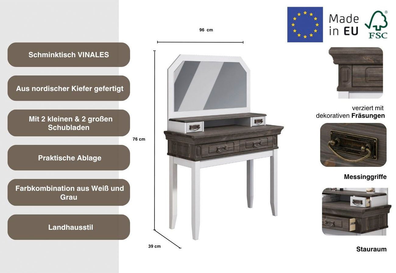 Home affaire Make-uptafel Vinales, console voor de gang Van massief grenen, met freeswerk
