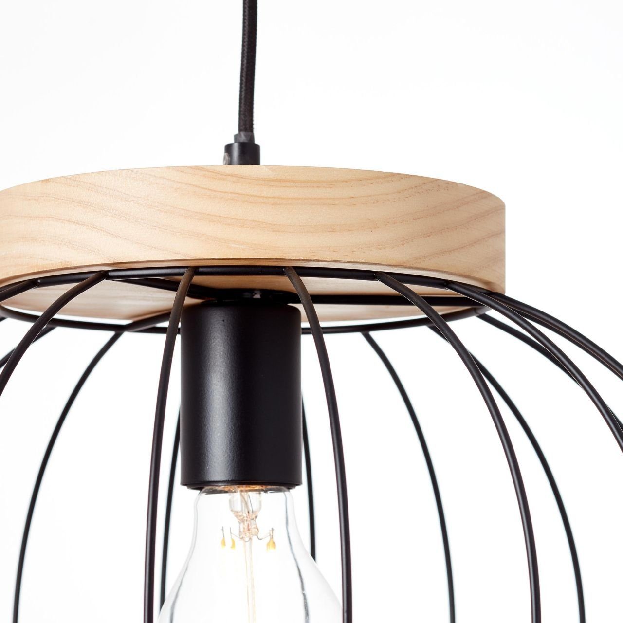 Brilliant Leuchten Hanglamp Sorana Hanglamp, 130 cm hoog, Ø 35,5 cm, E27, inkortbaar, metaal/hout (1 stuk)