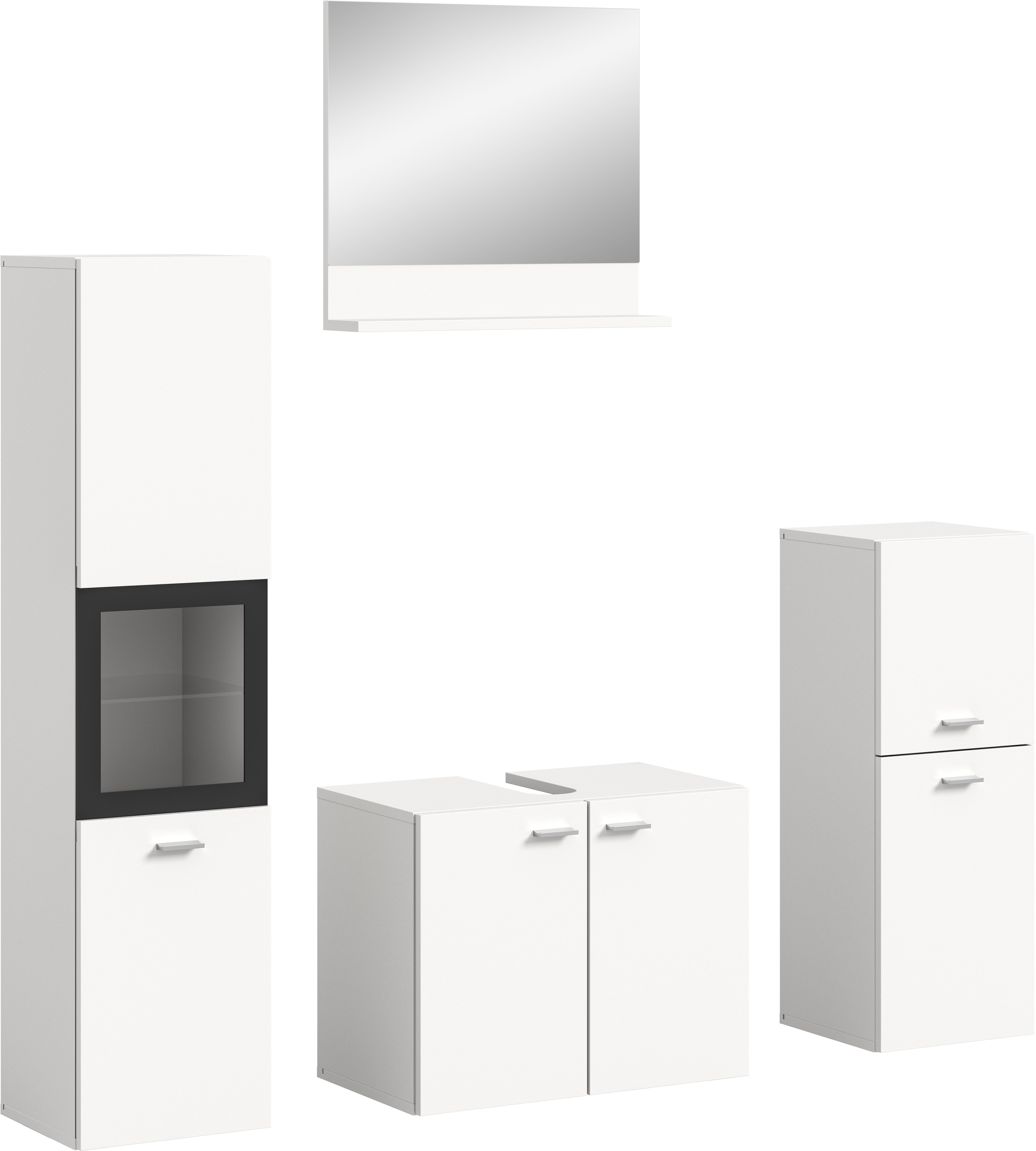 welltime Badmeubelset Tampa, breedte 137cm, 4-delig Wastafelonderkast, spiegel, hoge kast, midikast (4 stuks)