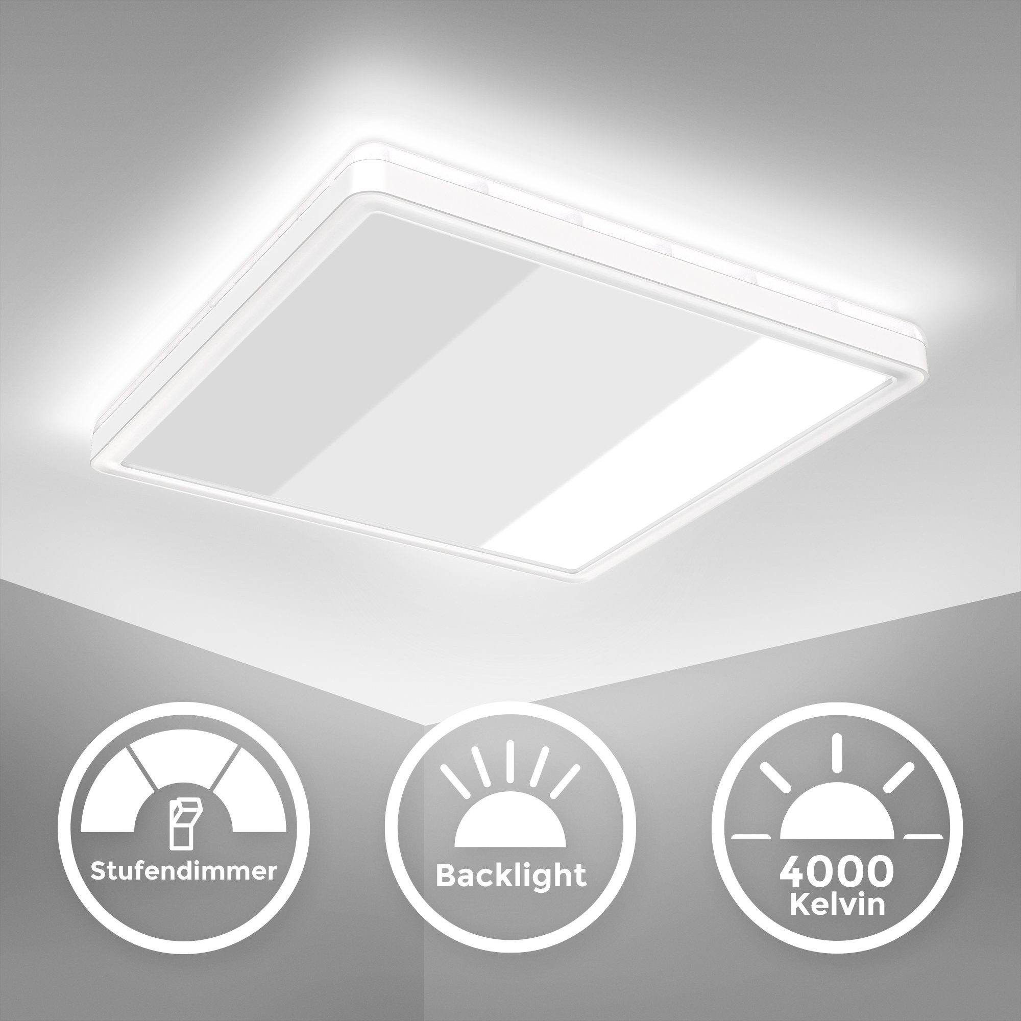 B.K.Licht Led-plafondlamp BK_DP1311 LED paneelplafondlamp, dimbaar, indirect licht Geheugenfunctie, neutraal wit licht, 18 watt, 2.400 Lm, L: 29,3 cm (1 stuk)