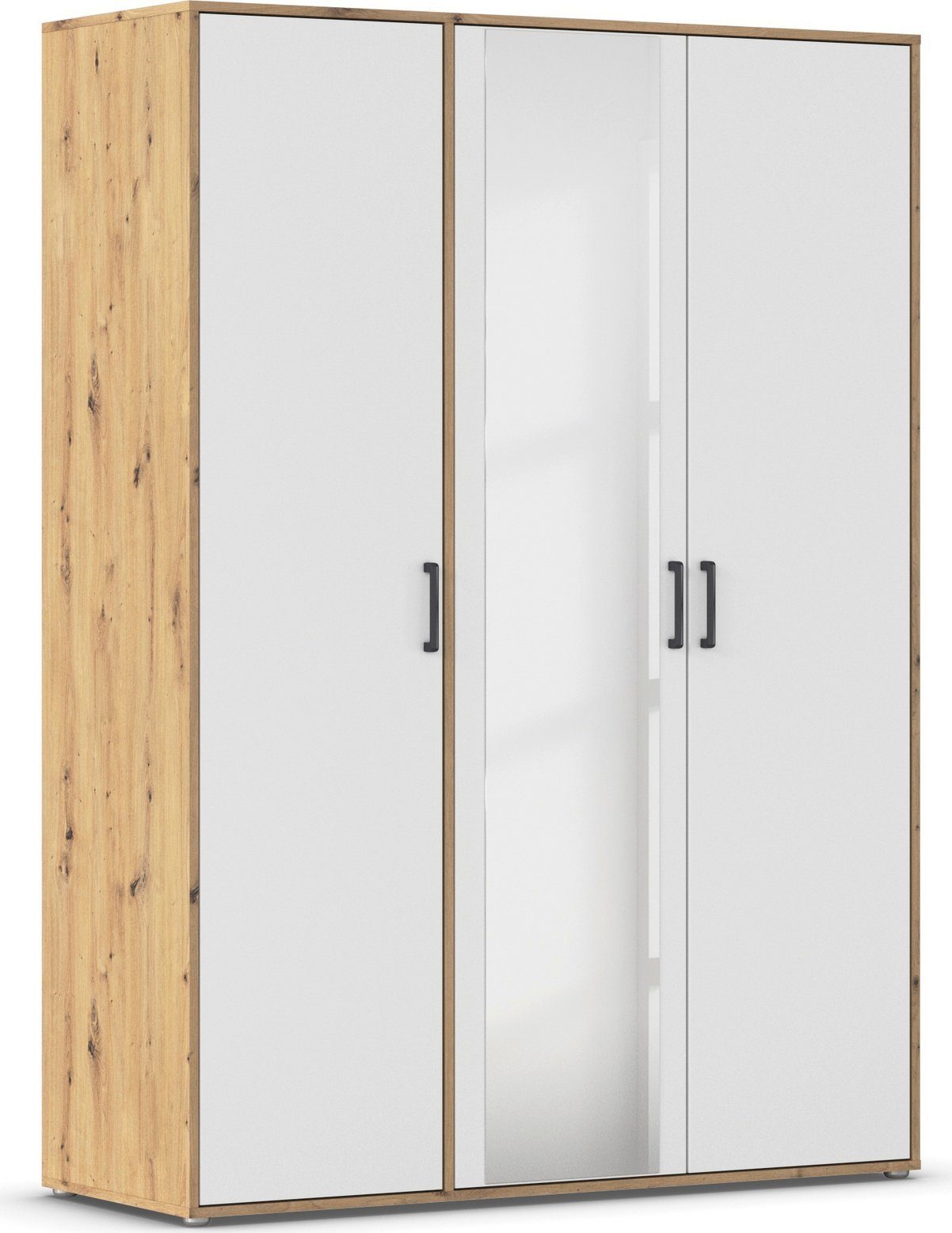 rauch Draaideurkast Voyager met moderne grepen in grijs-metallic en spiegel kledingkasten maat 140 cm x 194 cm x 53 cm wit