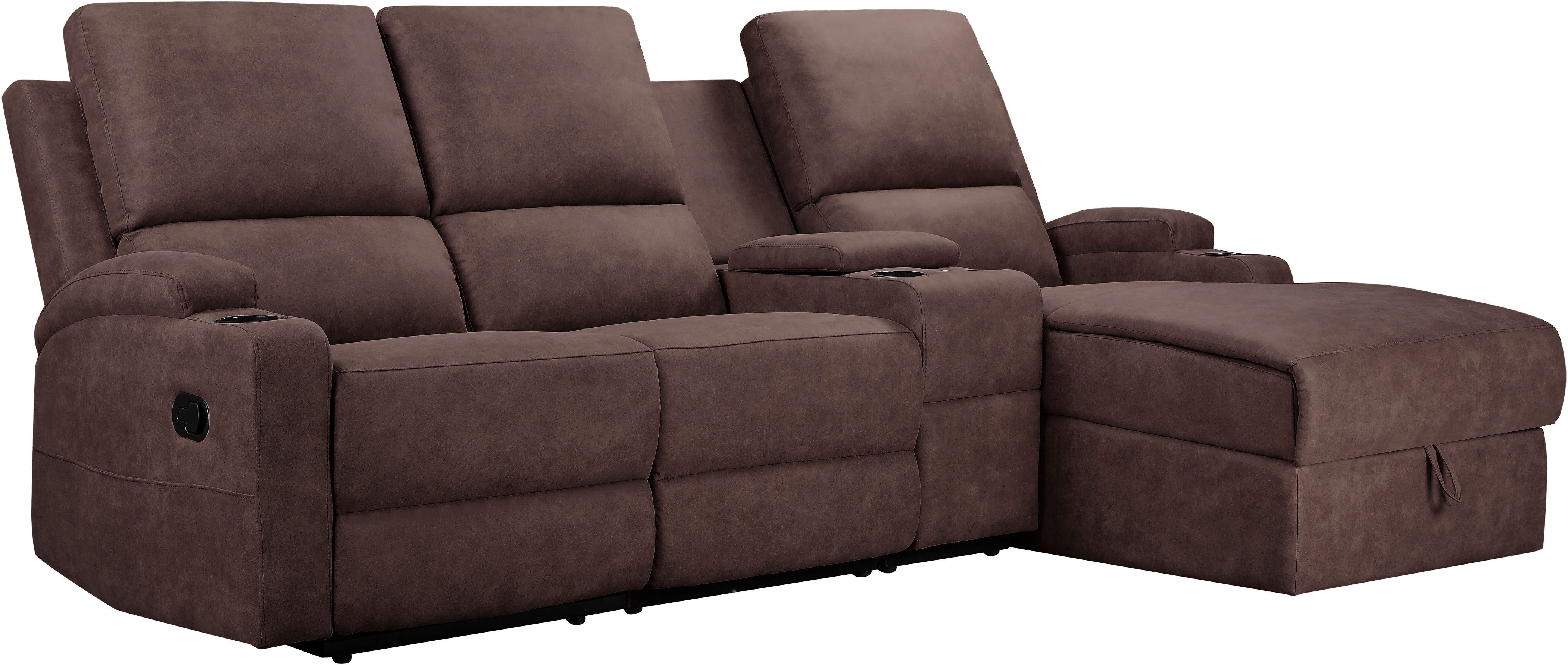 Home affaire Hoekbank Napori multimediabank, 3 bioscoopstoelen XXL, L-model, Bioscoopbank met relaxfunctie, bekerhouder, opbergvak en opbergbox