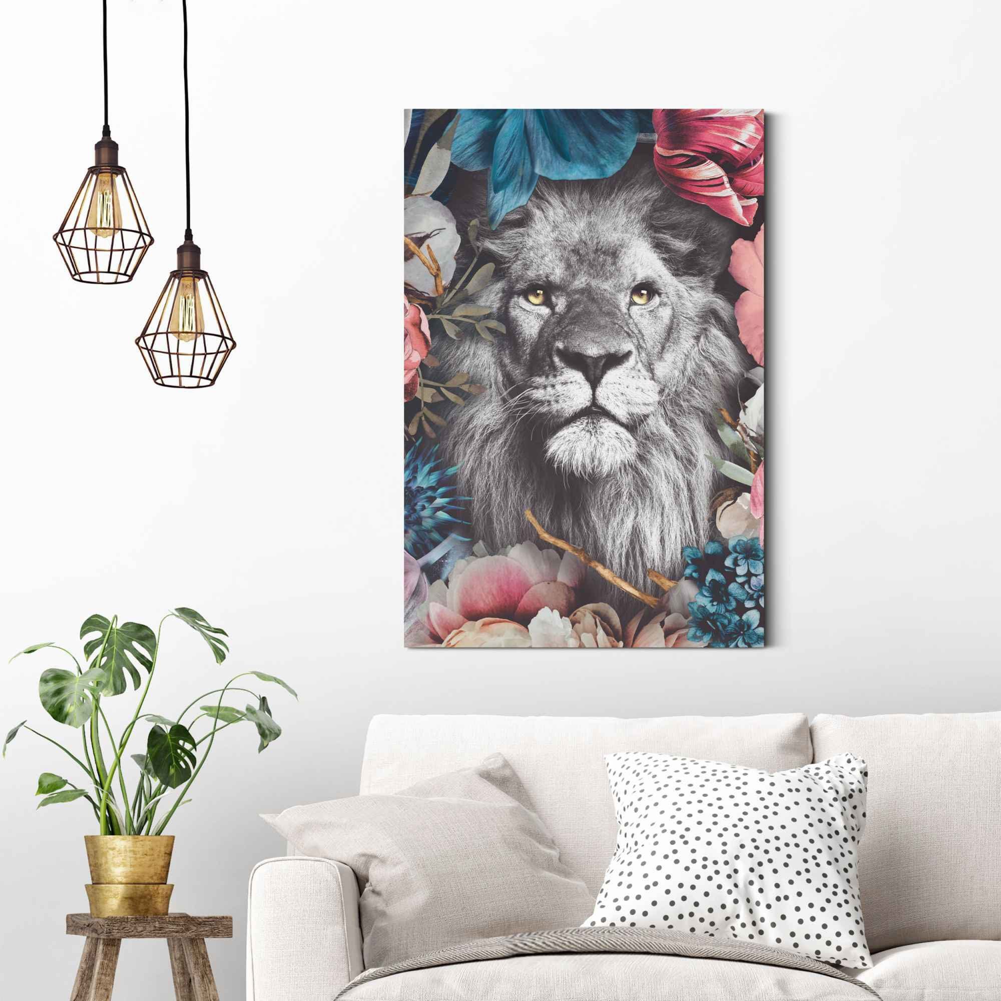 Reinders! Artprint leeuw bloemenkrans - planten - in vrolijke kleuren