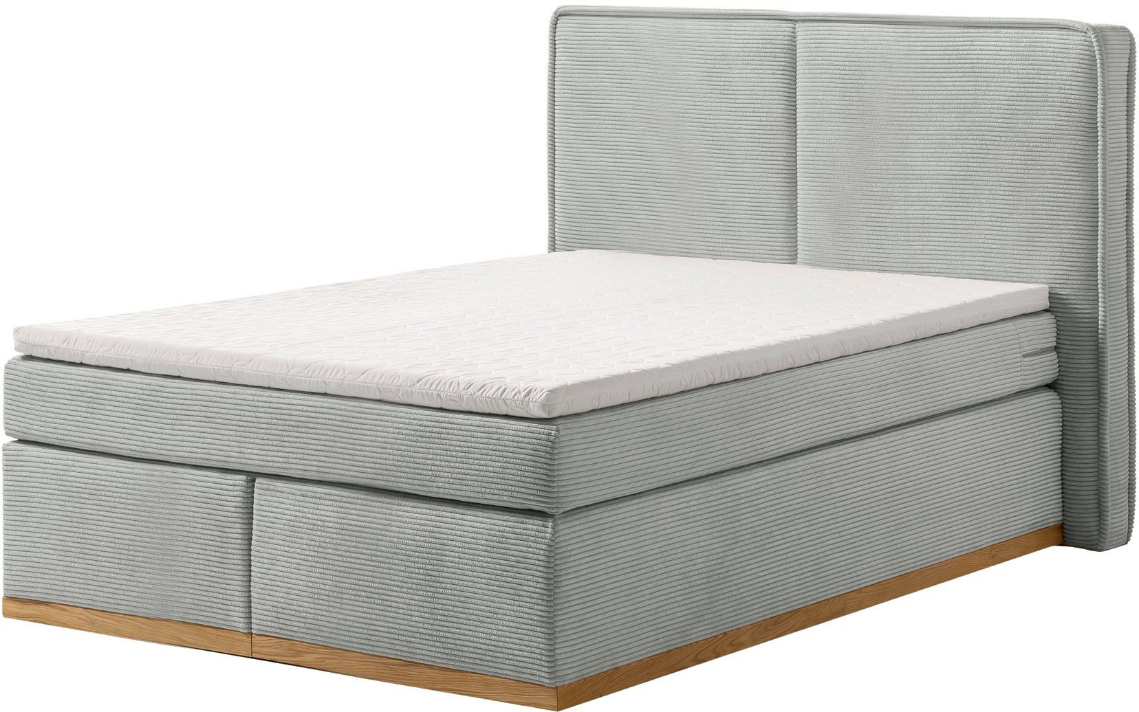 Home affaire Boxspring SHERWOOD hotelbed, bekleed bed Hoogwaardig cord ,zachte velours-structuur, met topmatras, eiken