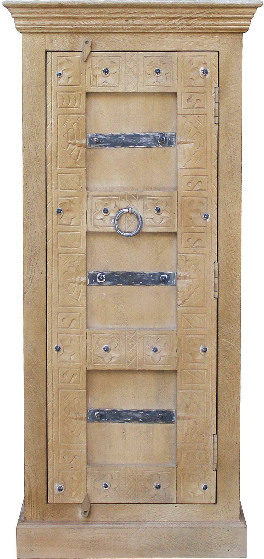 SIT Highboard Daipur kast gegraveerde versieringen, smalle kast met 1 deur highboards beige