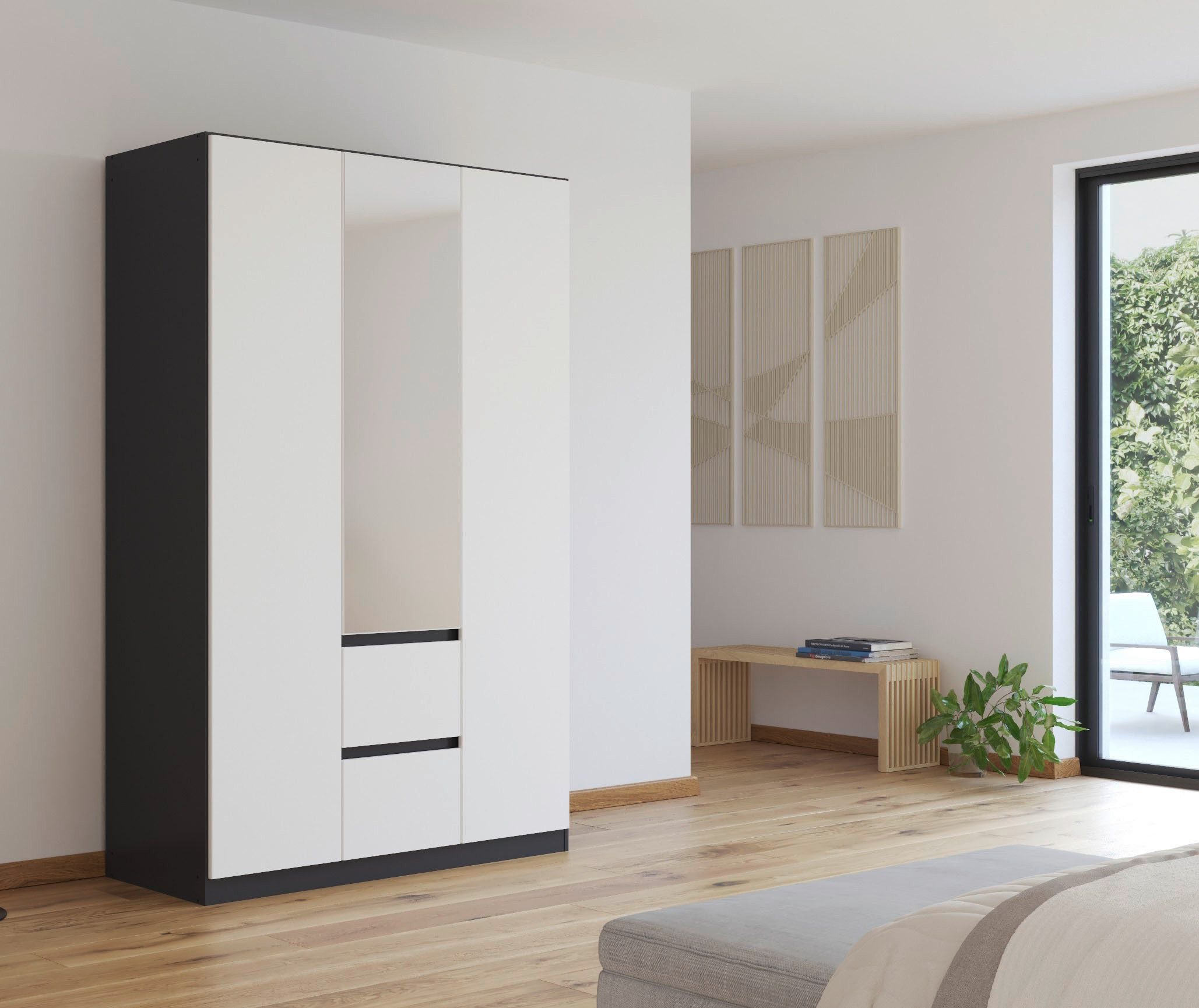 rauch Draaideurkast Kledingkast met spiegel garderobe MAINZ greeploos front met spiegel, buitendeuren met push-to-openfunctie
