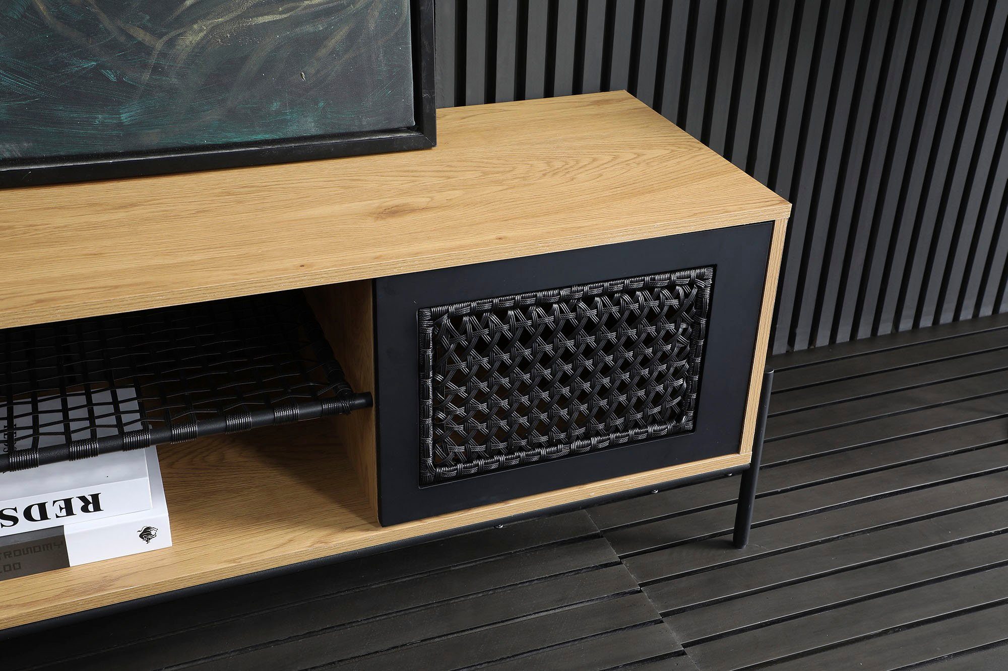 SalesFever Tv-meubel Kast met matzwarte inzet van polyrattan, tv-tafel