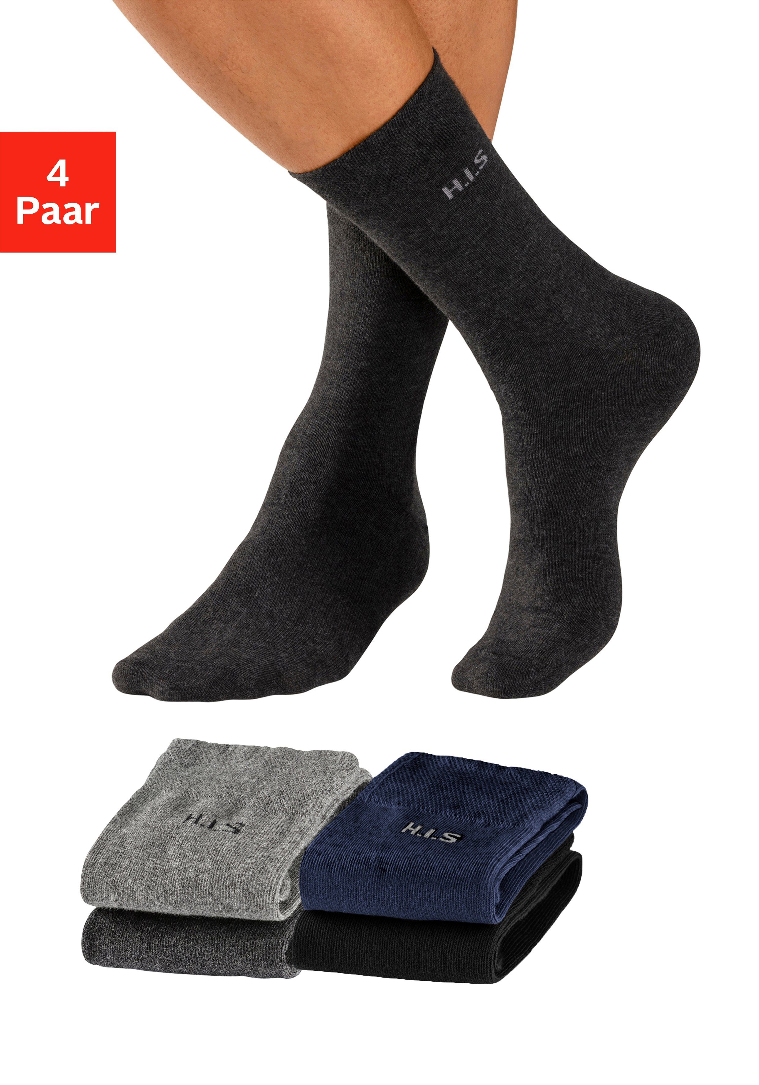 H.I.S Sokken met knelvrije boord (set, 4 paar) heren sokken maat 43-46 blauw