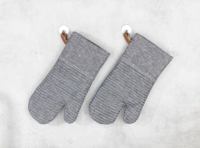 WENKO Ovenwanten Model Ada Stripes met katoenen binnenkant, 1 paar, grijs (set, 2-delig)