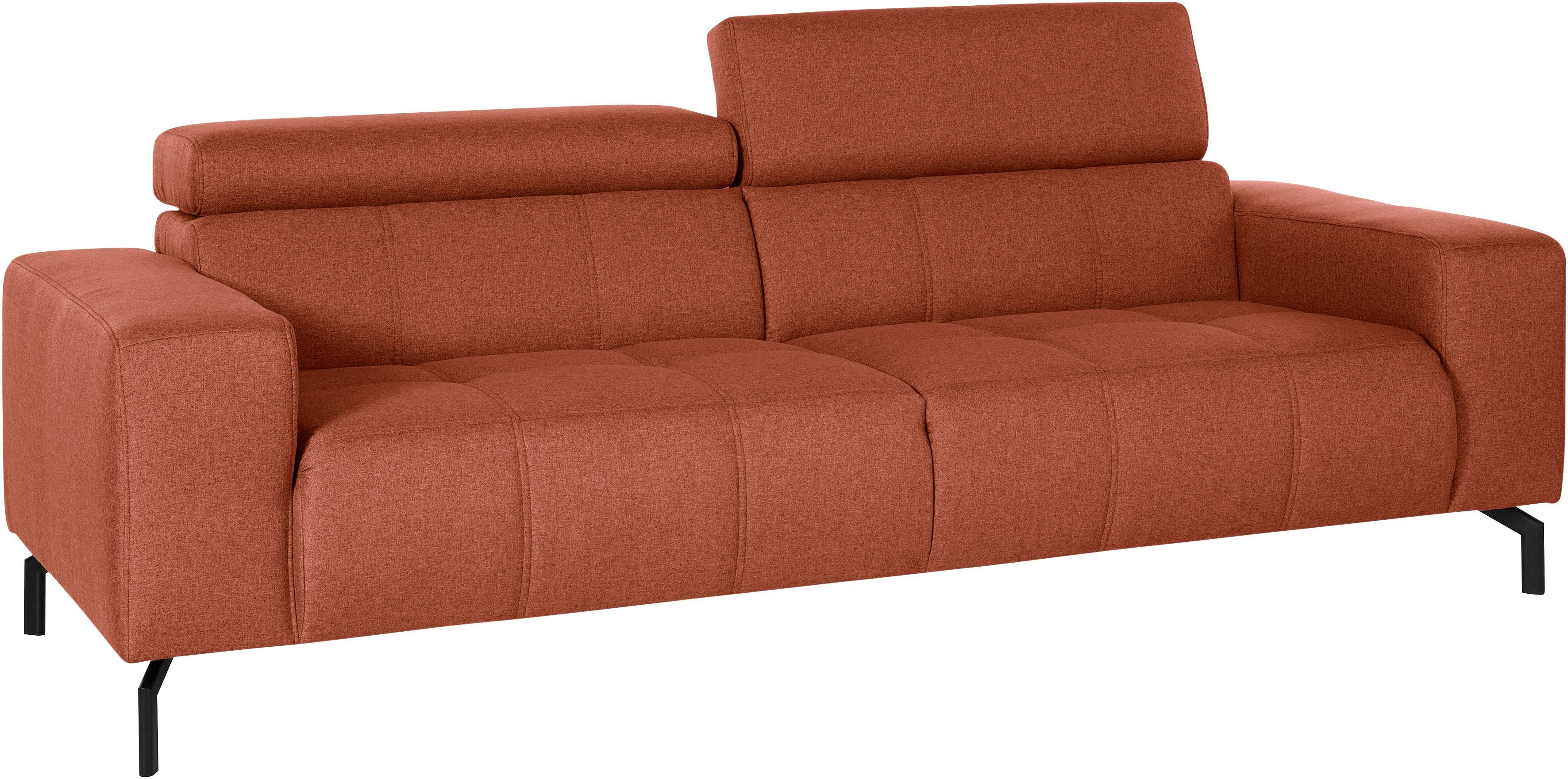DOMO collection 2,5-zitsbank Cunelli tijdloos en elegant, moderne zitnaden als designelement, naar keuze met 6-voudig verstelbare hoofdsteunen, stevig zitcomfort