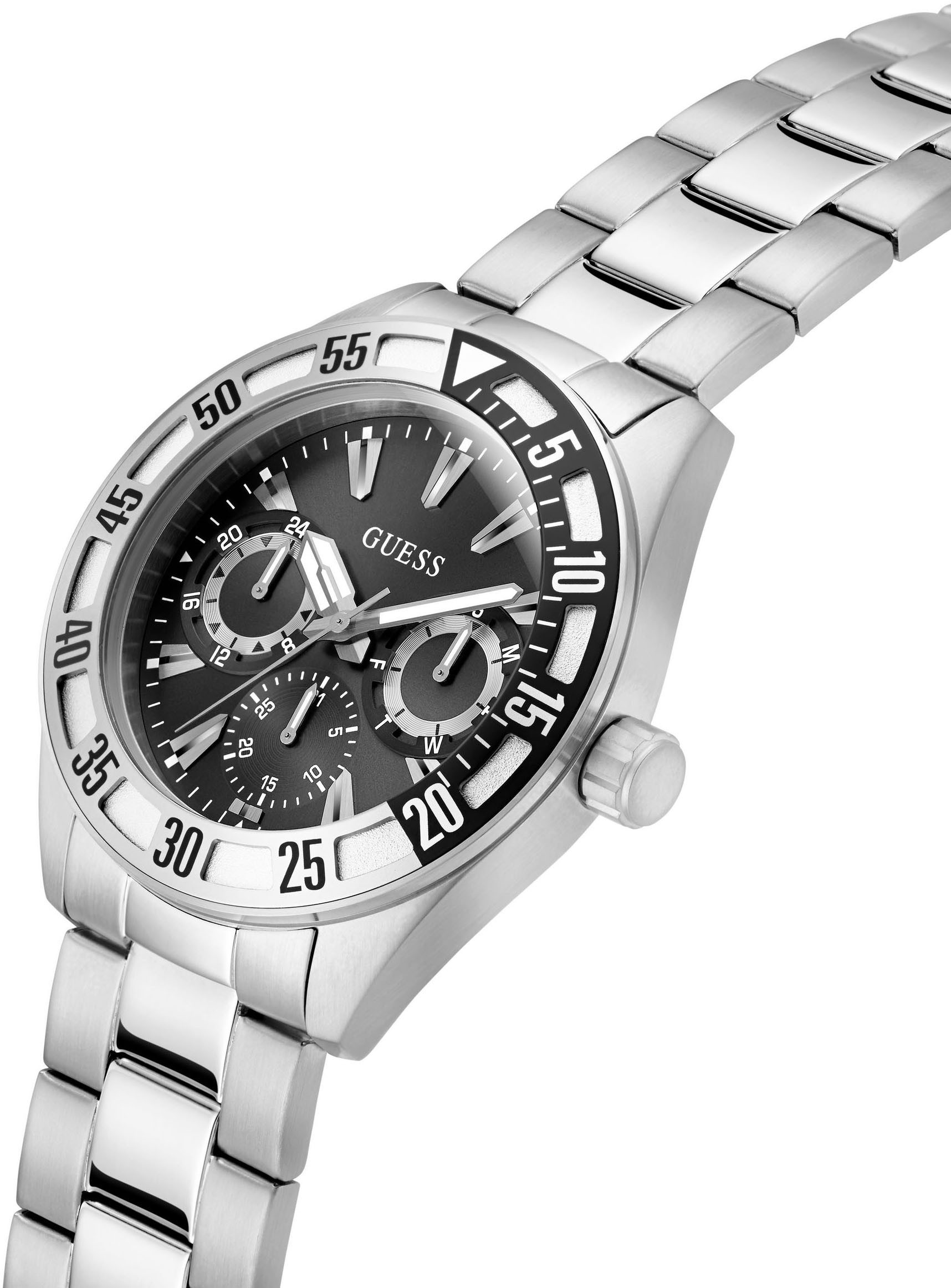 Guess Multifunctioneel horloge LETTERMAN Quartz horloge, polshorloge, herenhorloge, datum, weekdag, roestvrijstalen band
