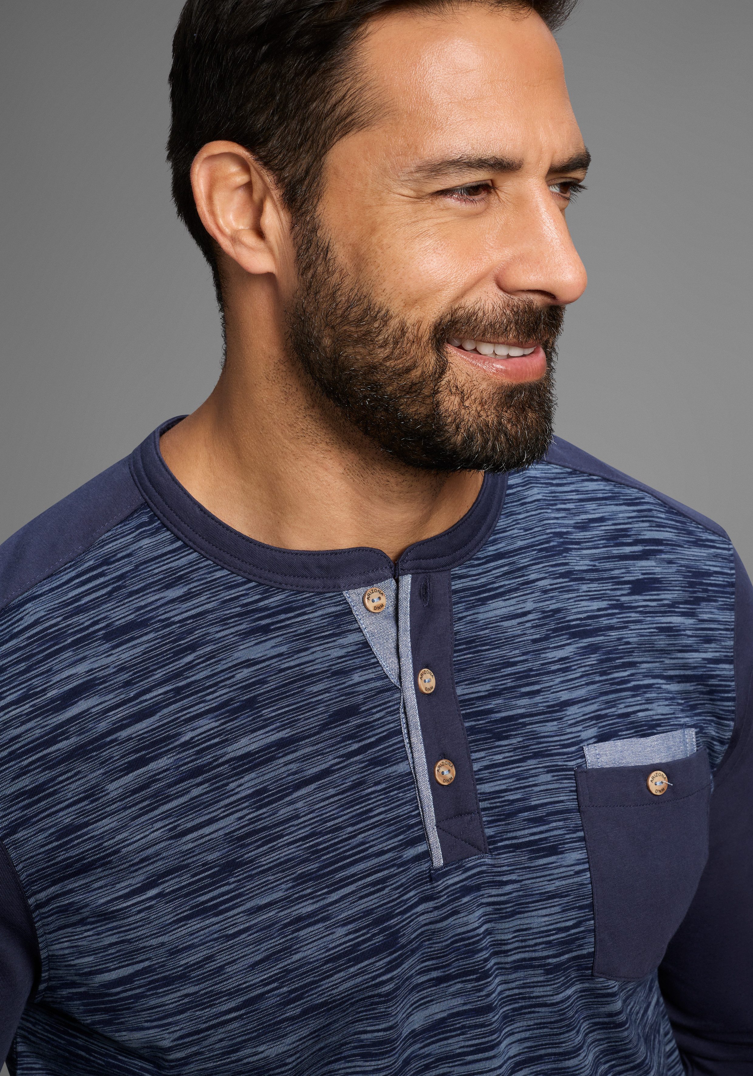 Arizona Longsleeve Lange mouwen, gemêleerde look, ronde hals met knoopsluiting