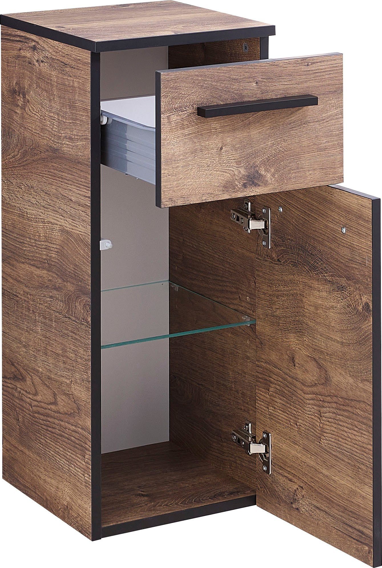 Saphir Onderkast Quickset 374 Badkamermeubel, 1 deur, 1 lade, incl. deurdemper Badkamer onderkast, eiken Ribbeck in dwarsimitatie, 30 cm breed