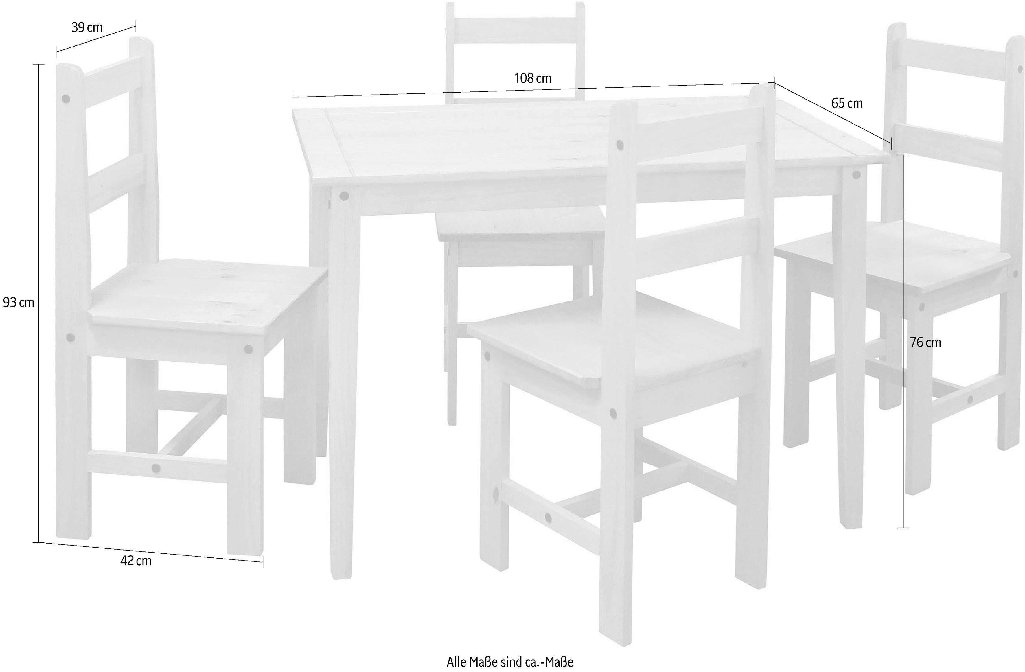 Home affaire Eethoek Houten oppervlak honingkleurig gewaxed (set, 5-delig)