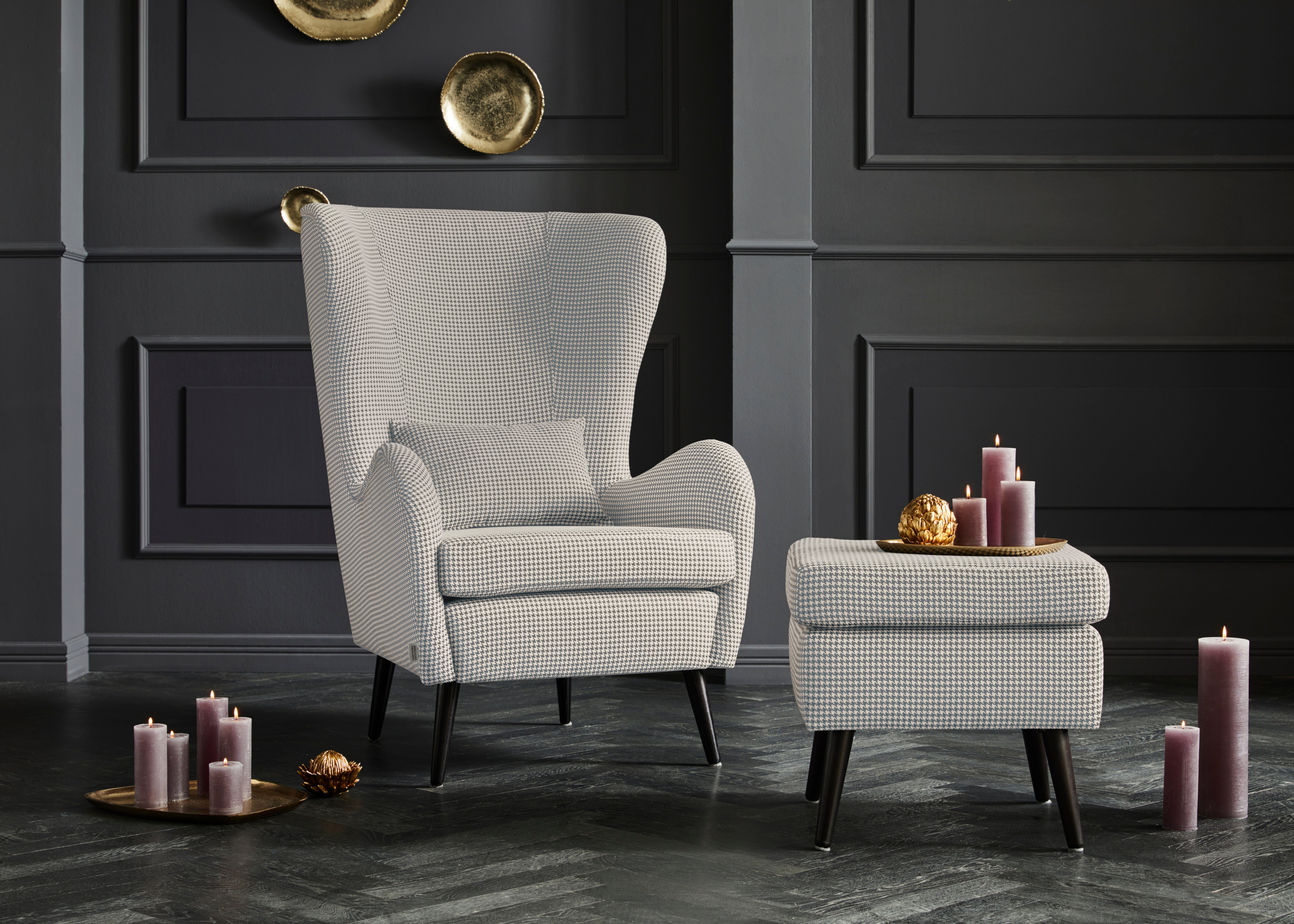 Home affaire Fauteuil Sallito, TV-stoel, oorfauteuil met Hocker, in veel stofkwaliteiten, ook in fluweelcord