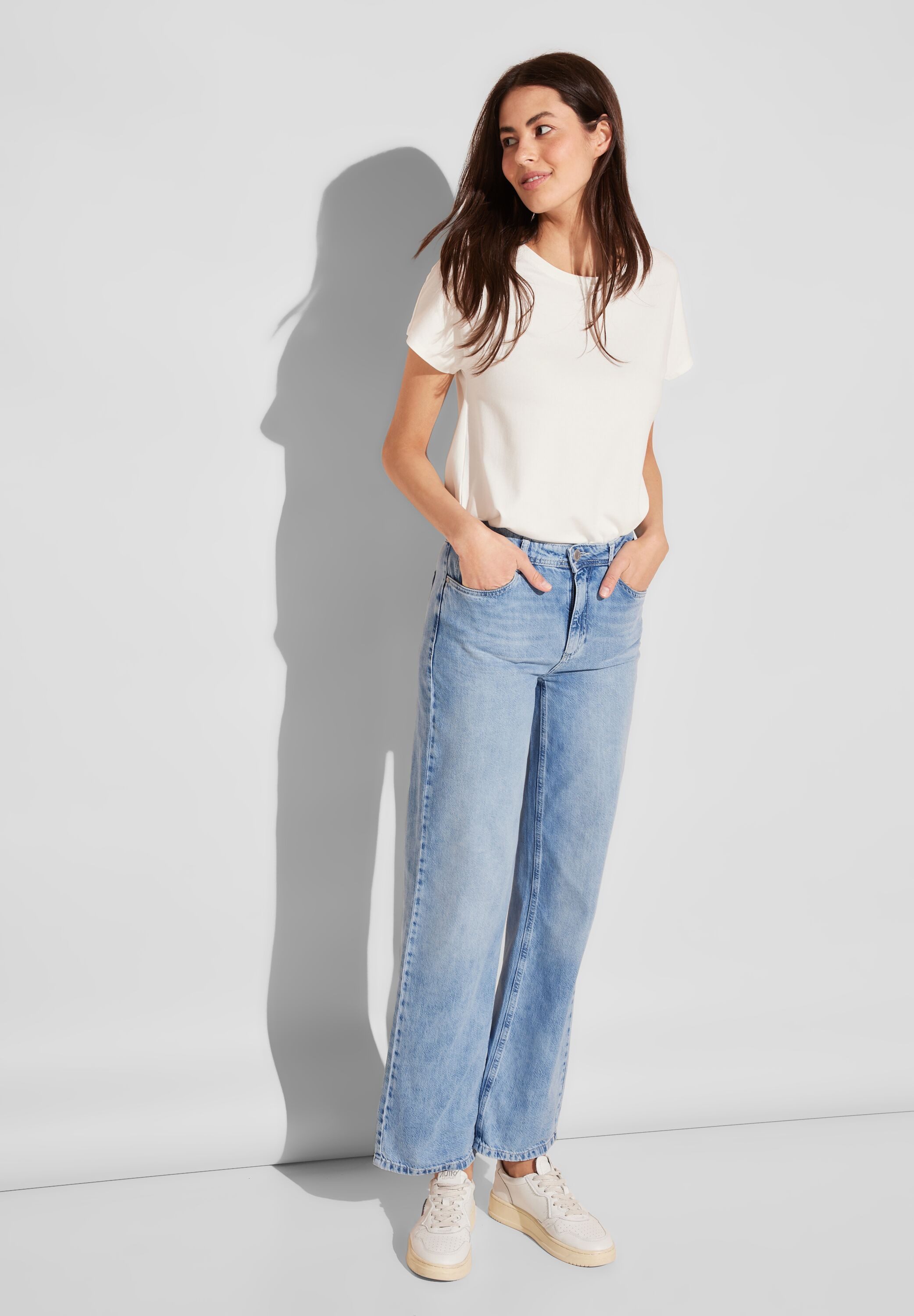 STREET ONE High-waist jeans in lichtblauwe wassing