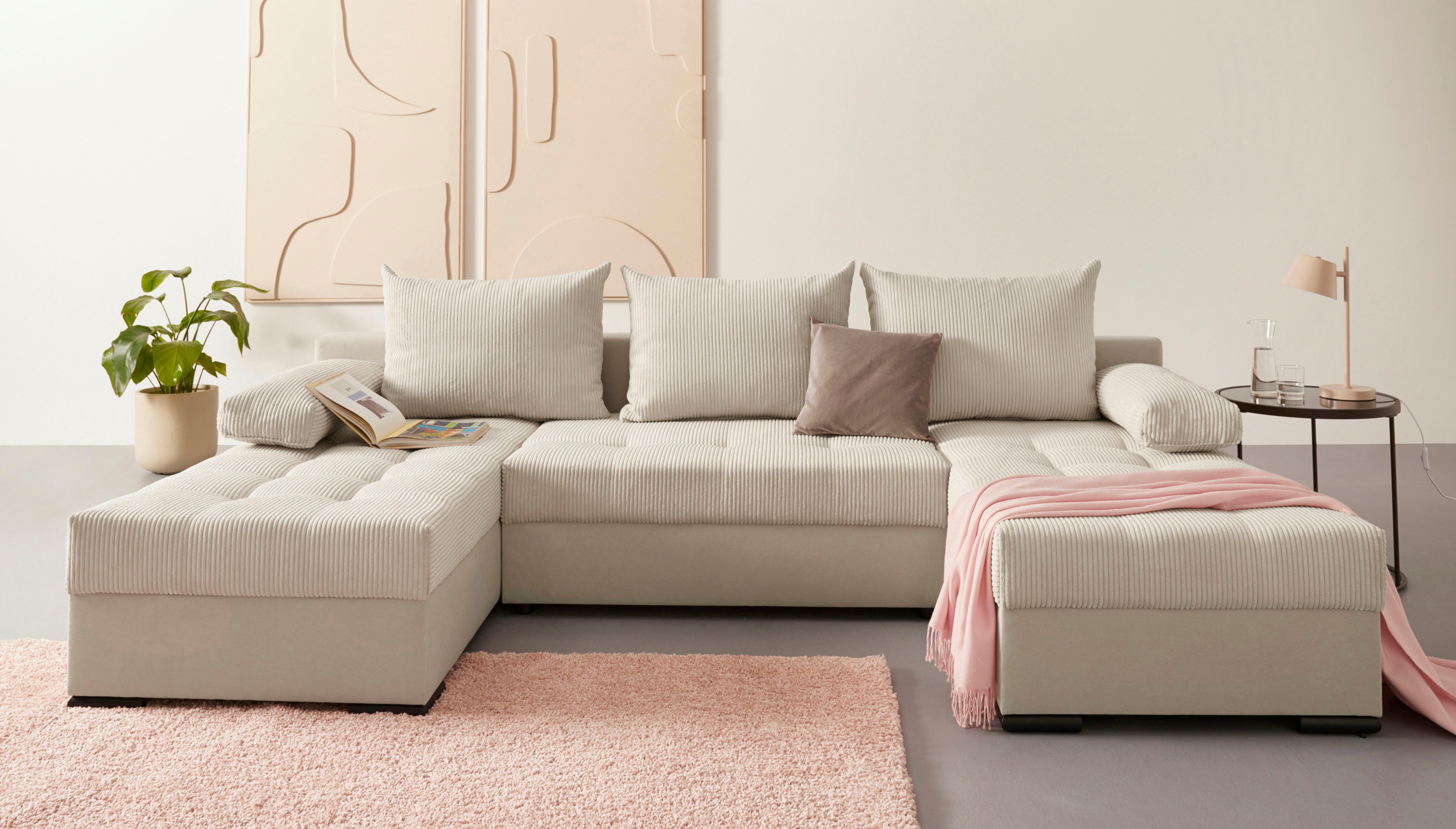 COLLECTION AB Zithoek Josy U-vorm, breedte 269 cm, platweefsel, structuur, kunstleer