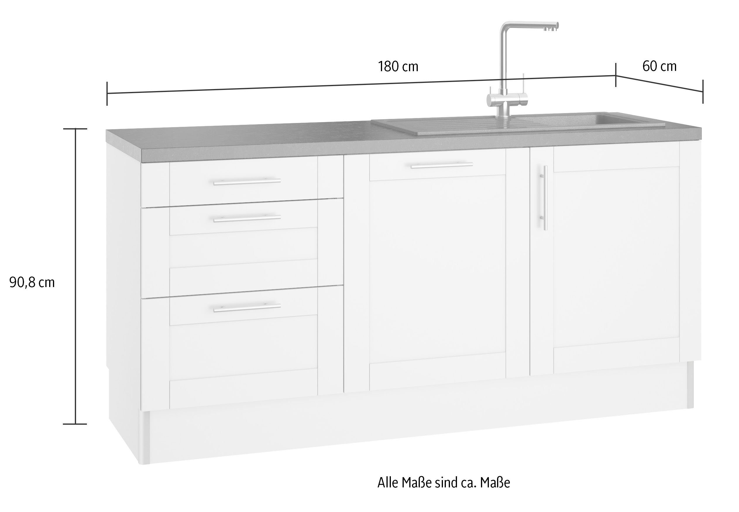 Kochstation Keuken KS-Ahus 180 cm breed, optioneel met elektrische apparaten, soft close functie, mdf fronten