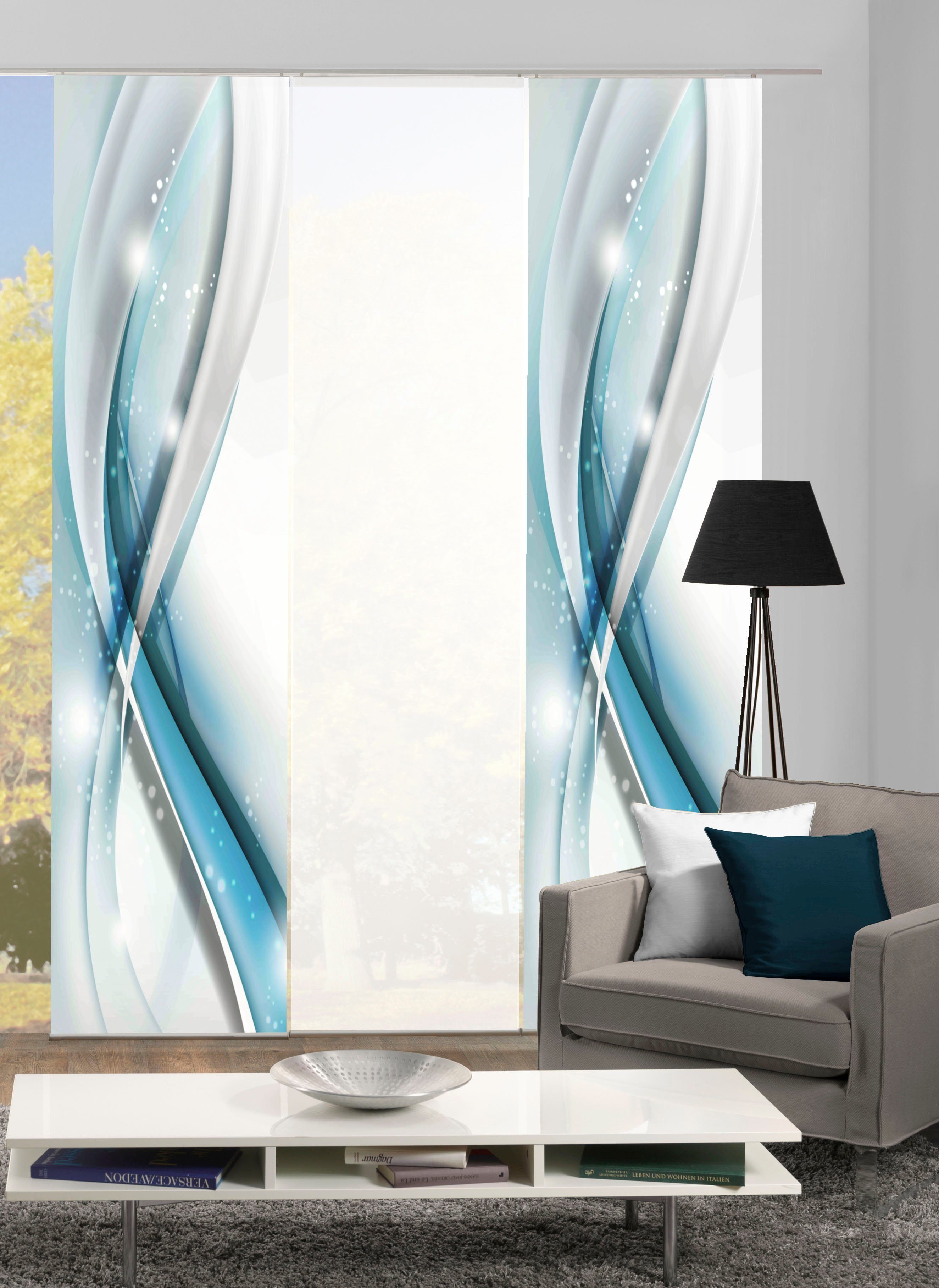 HOME WOHNIDEEN Paneelgordijn GLIWE Paneelgordijn Digi 3-delige set GLIWE GROEN (3 stuks) paneelgordijnen blauw